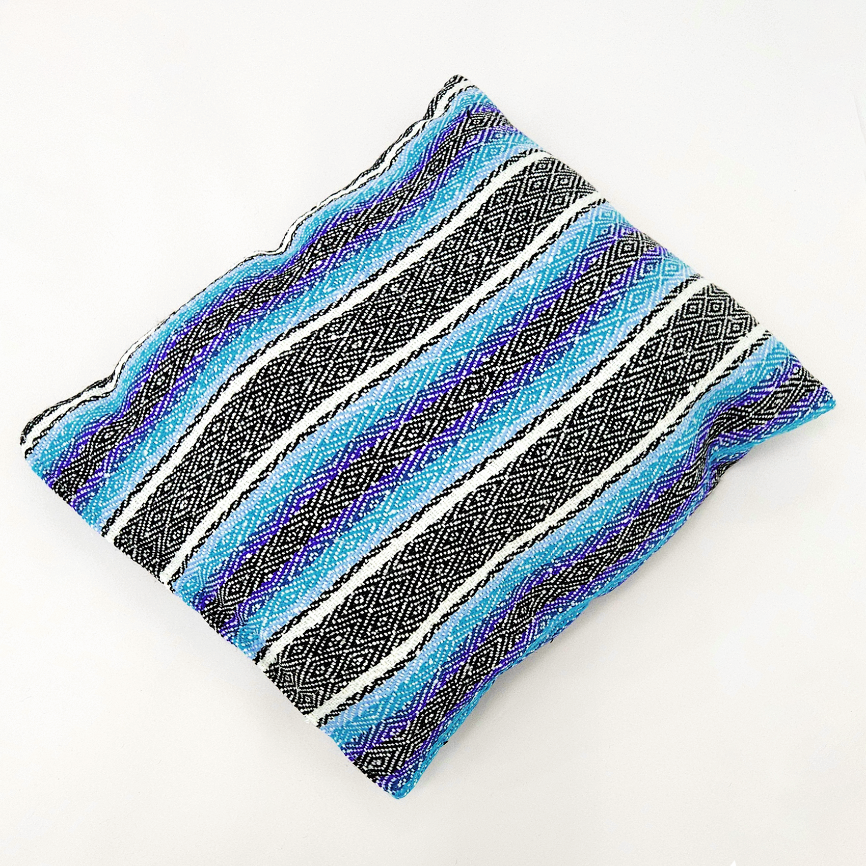 Frazada De Viaje Artesanal Con Almohada Set De Descanso Azules