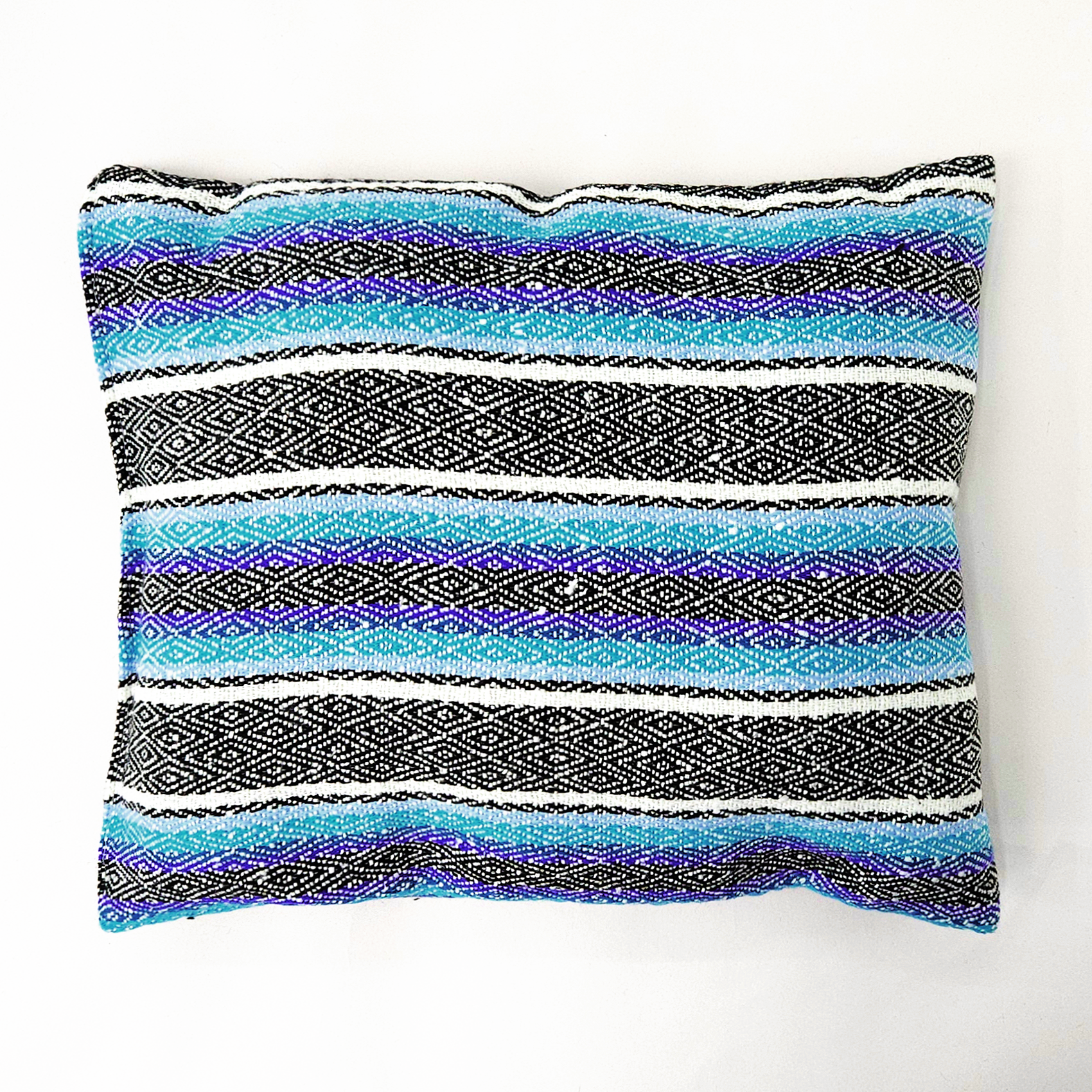 Frazada De Viaje Artesanal Con Almohada Set De Descanso Azules