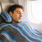 Frazada De Viaje Artesanal Con Almohada Set De Descanso Azules