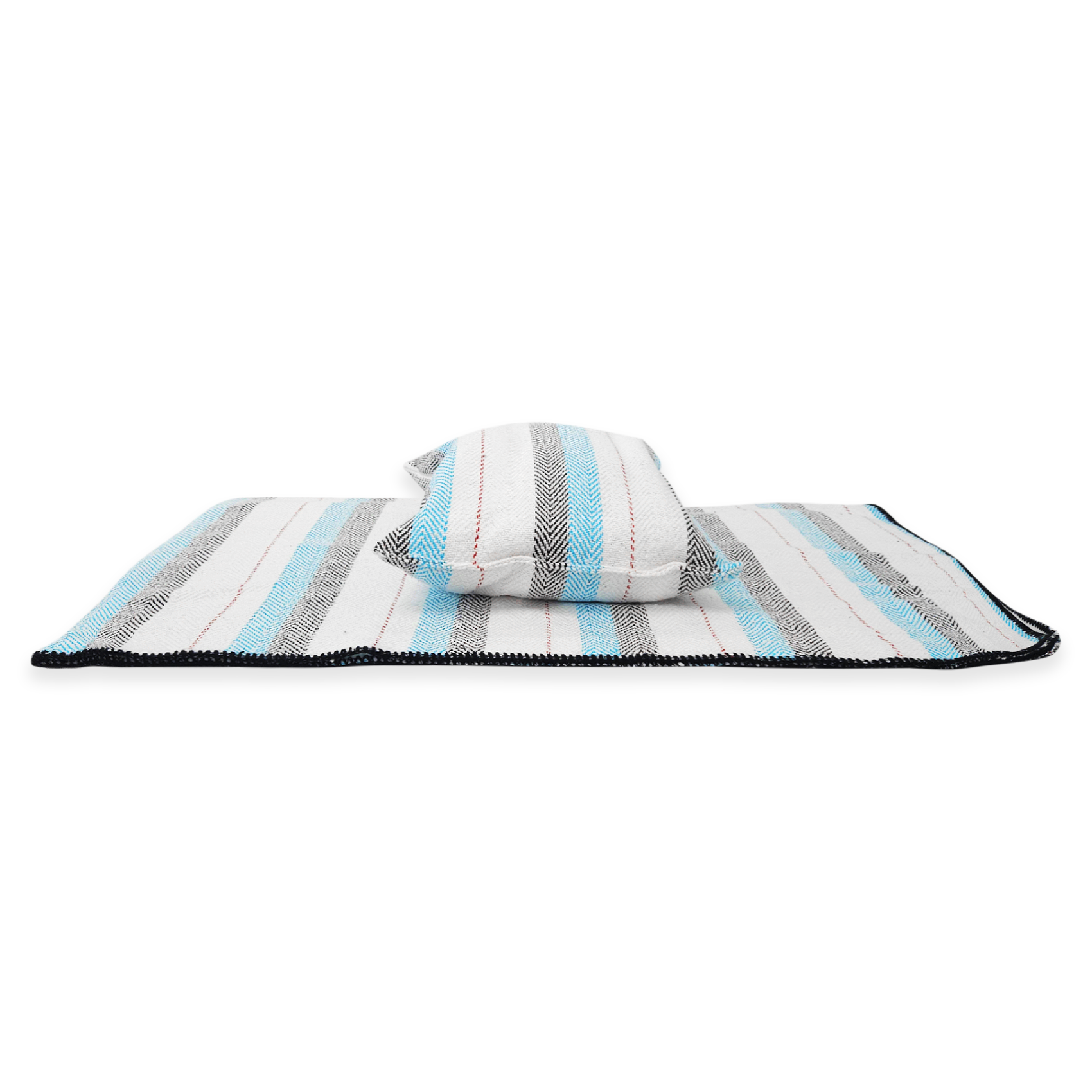 Frazada De Viaje Artesanal Con Almohada Set De Descanso Azul / blanco