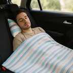 Frazada De Viaje Artesanal Con Almohada Set De Descanso Azul / blanco