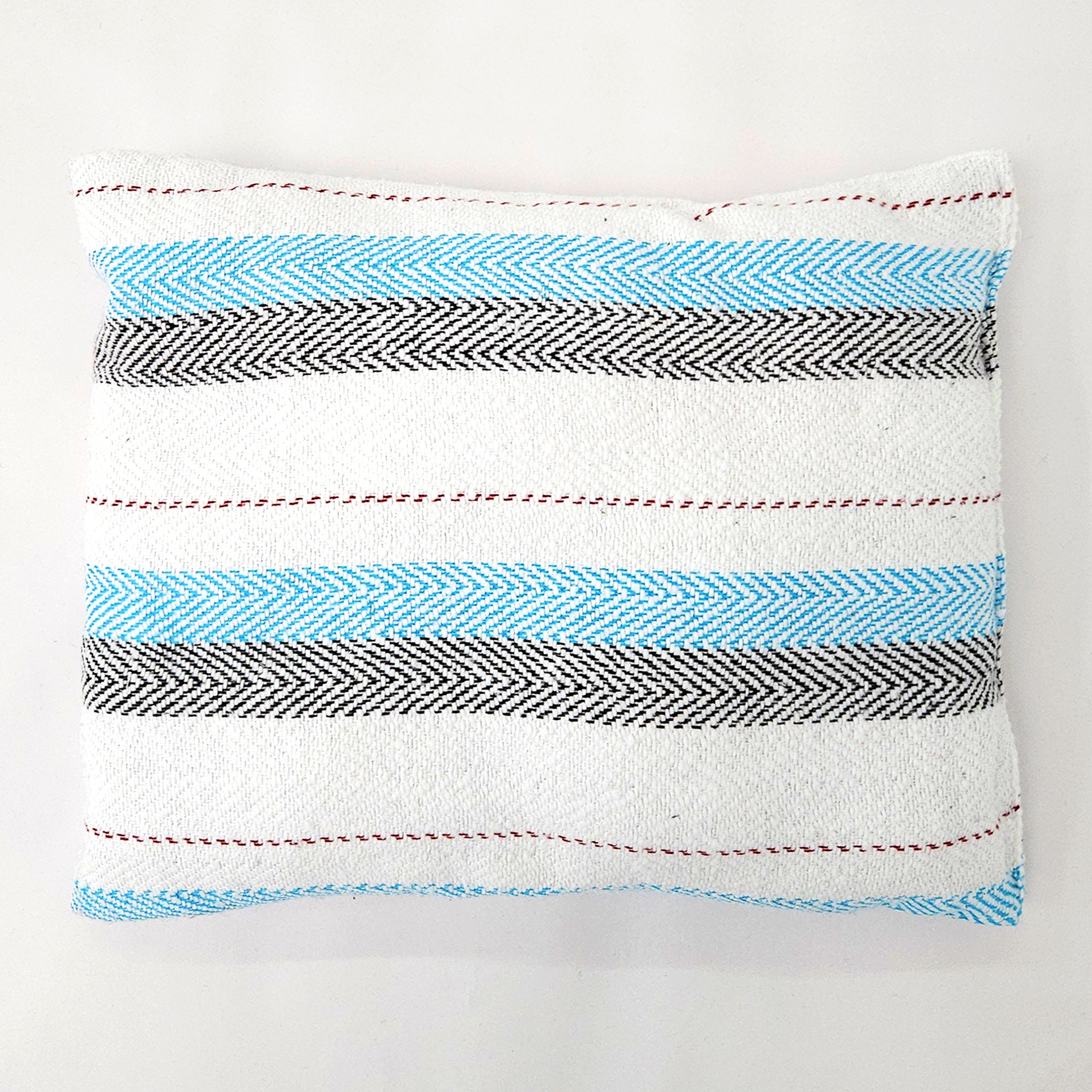 Frazada De Viaje Artesanal Con Almohada Set De Descanso Azul / blanco