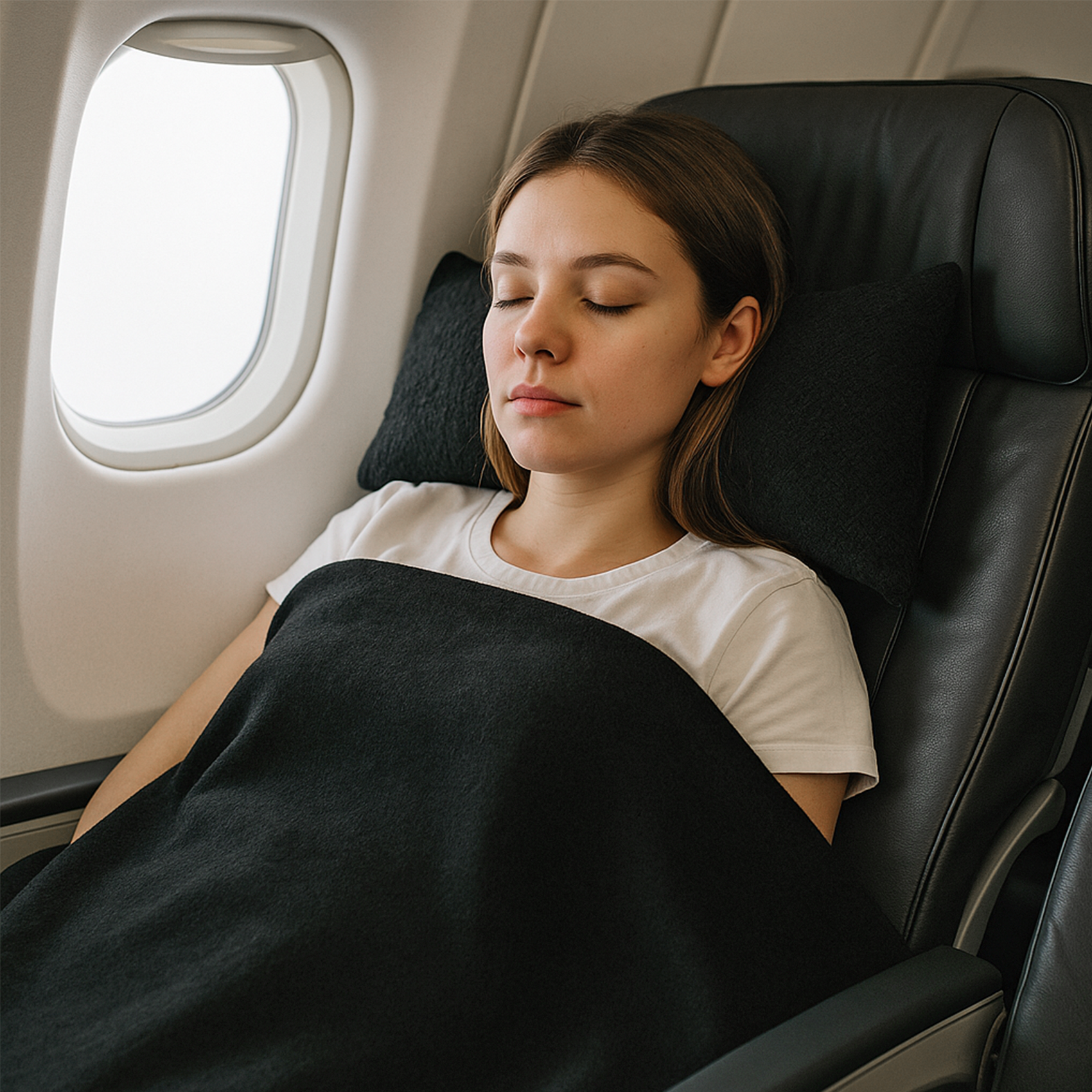 Frazada De Viaje Artesanal Con Almohada Set De Descanso Negro