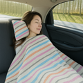 Frazada De Viaje Artesanal Con Almohada Set De Descanso Rosa / blanco