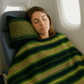 Frazada De Viaje Artesanal Con Almohada Set De Descanso Verdes