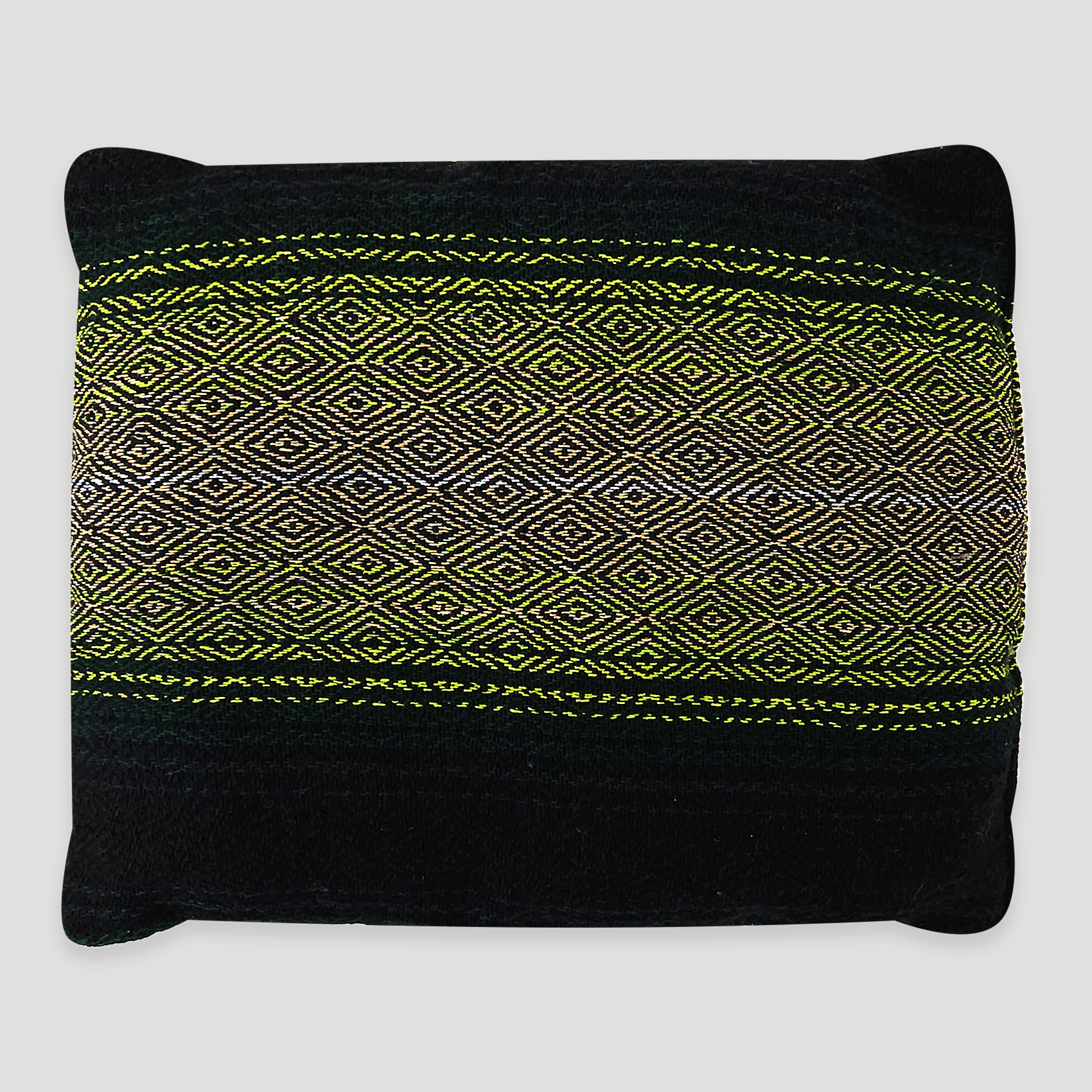 Frazada De Viaje Artesanal Con Almohada Set De Descanso Verdes