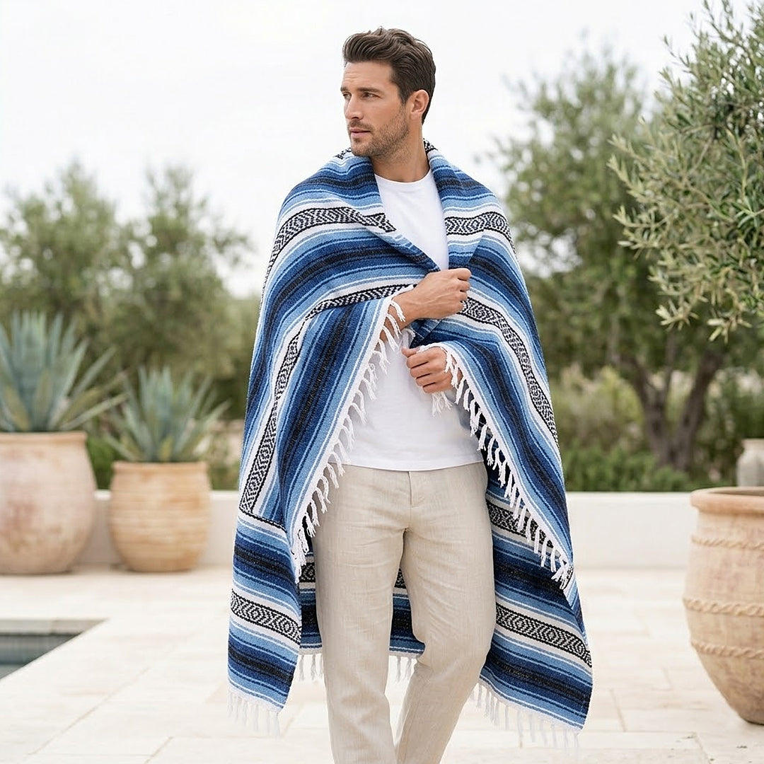 Falsa Artesanal 1.90m X 1.20m Cobija Multiusos Mexicana Azul