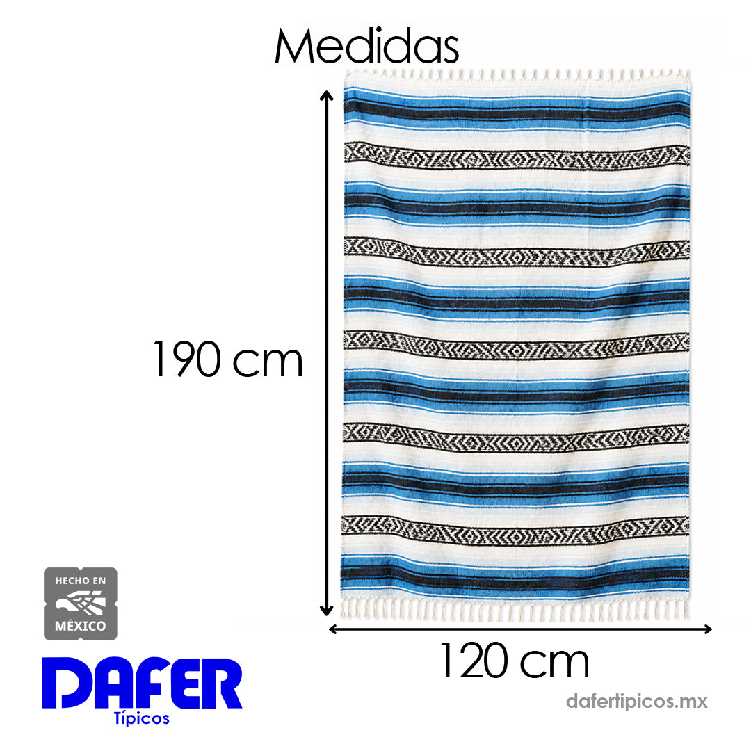 Falsa Artesanal 1.90m X 1.20m Cobija Multiusos Mexicana Azul Claro