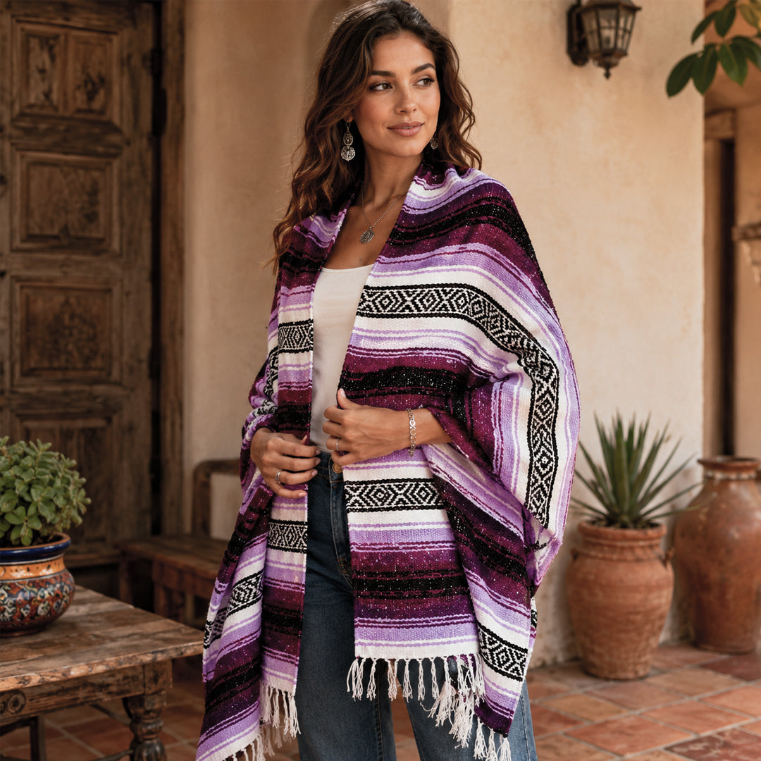 Falsa Artesanal 1.90m X 1.20m Cobija Multiusos Mexicana Violeta