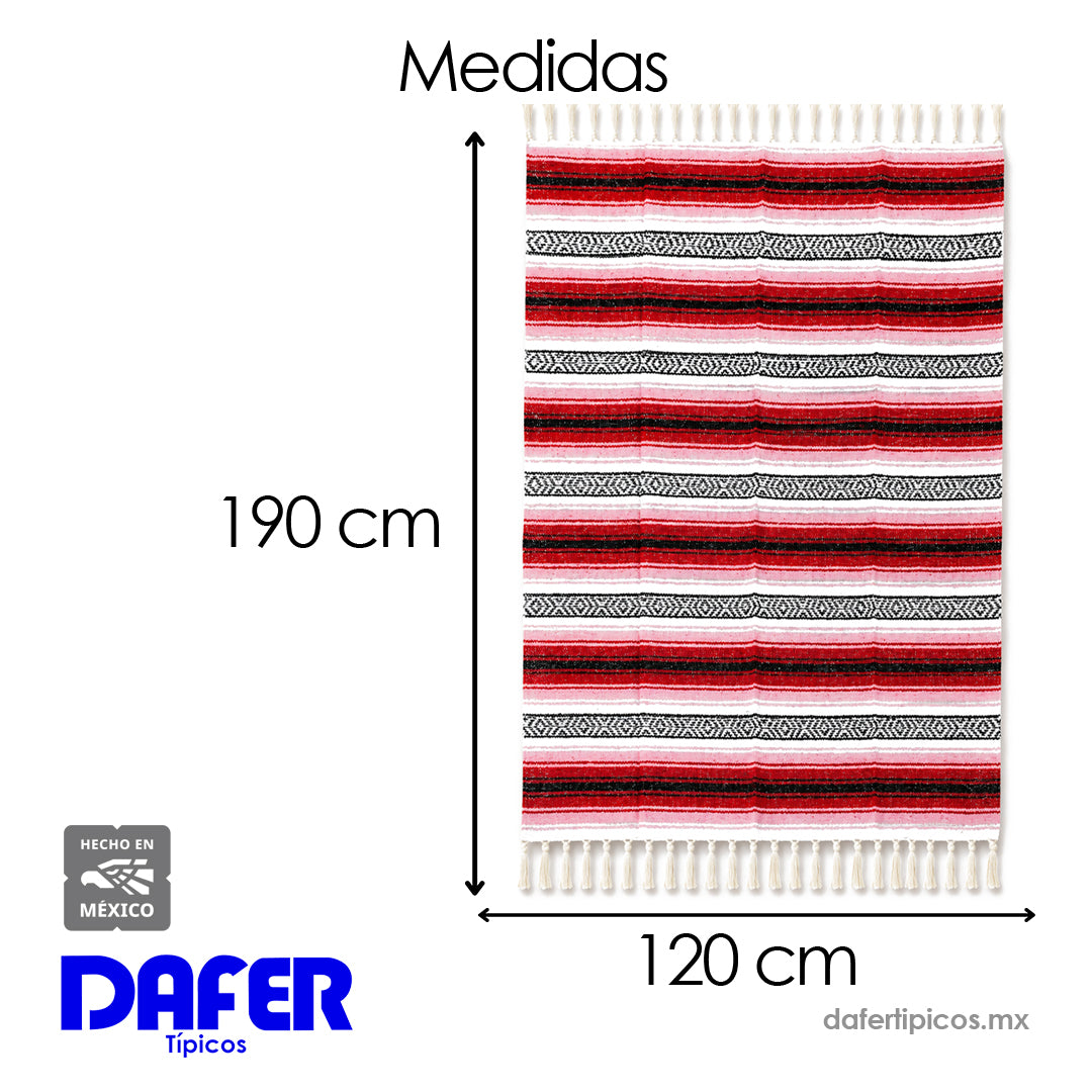 Falsa Artesanal 1.90m X 1.20m Cobija Multiusos Mexicana Rojo