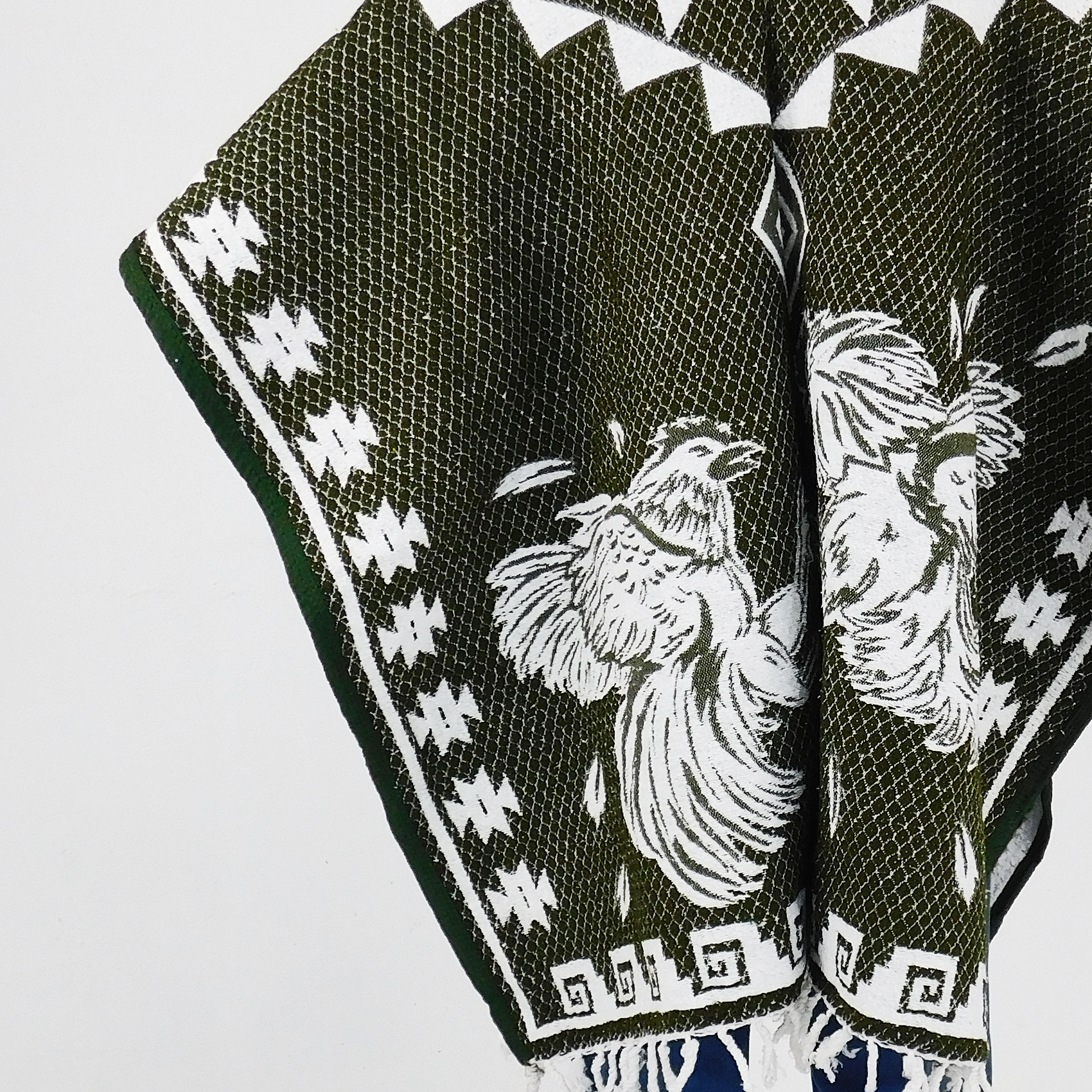 Jorongo Gaban Artesanal Mexicano Gallos Verde Musgo
