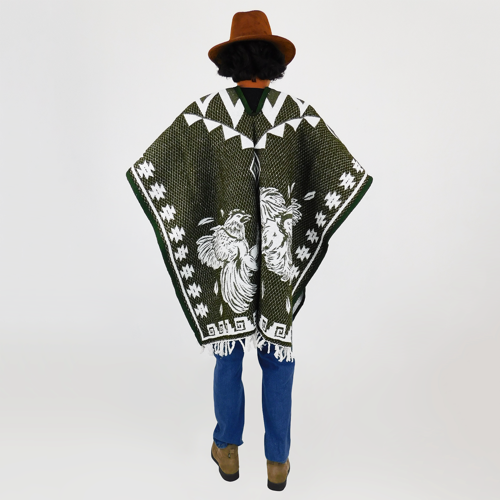 Jorongo Gaban Artesanal Mexicano Gallos Verde Musgo