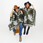 Jorongo Gaban Artesanal Mexicano Gallos Verde Musgo
