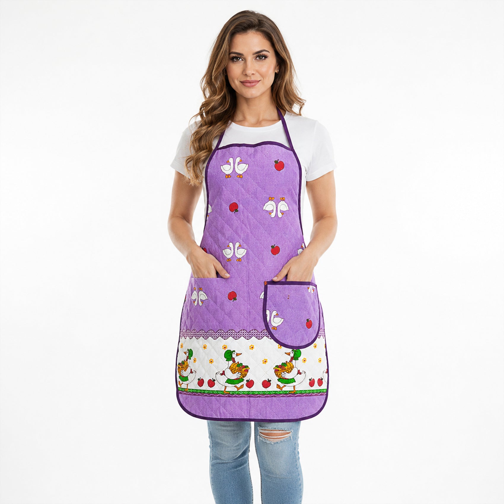 Mandil Delantal Ajustable Multiusos Repelente 65x50cm Lila Patos