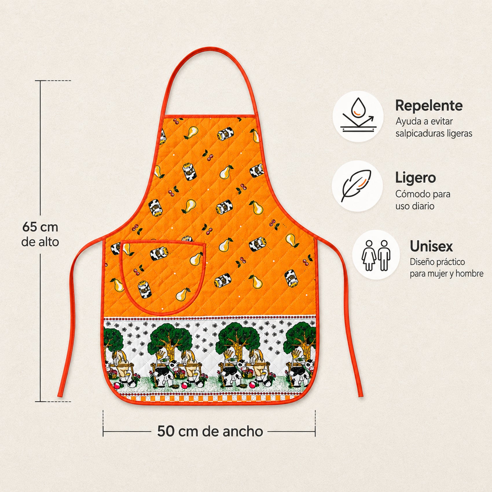 Mandil Delantal Ajustable Multiusos Repelente 65x50cm Naranja Granja