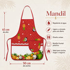 Mandil Delantal Ajustable Multiusos Repelente 65x50cm Rojo Frutos