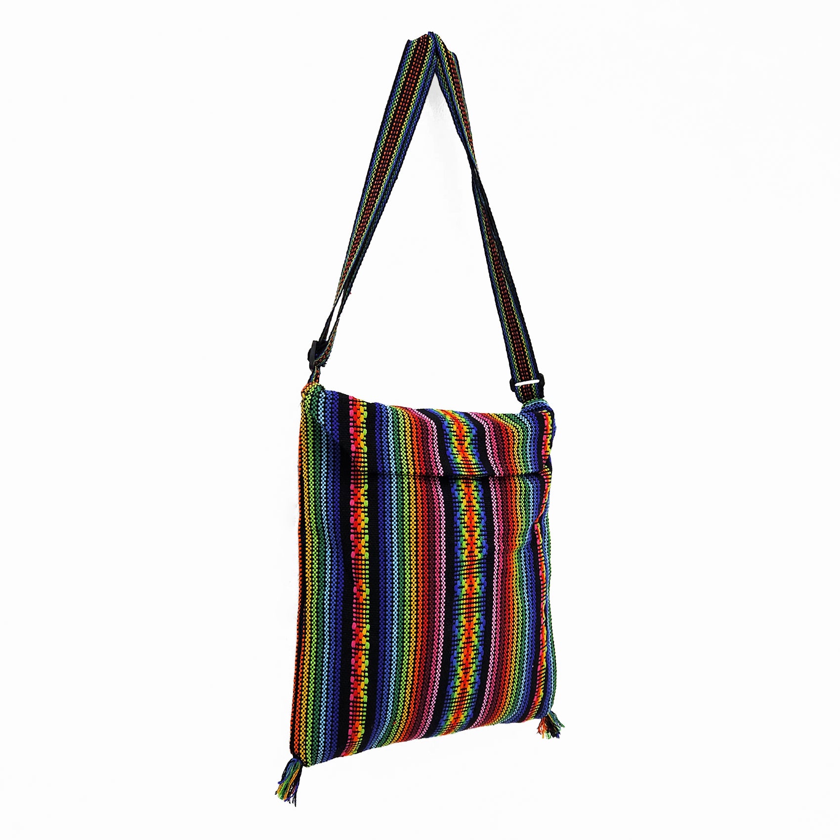 Morral Artesanal Para Hombre Con Correa Larga 34x38cm Multicolor