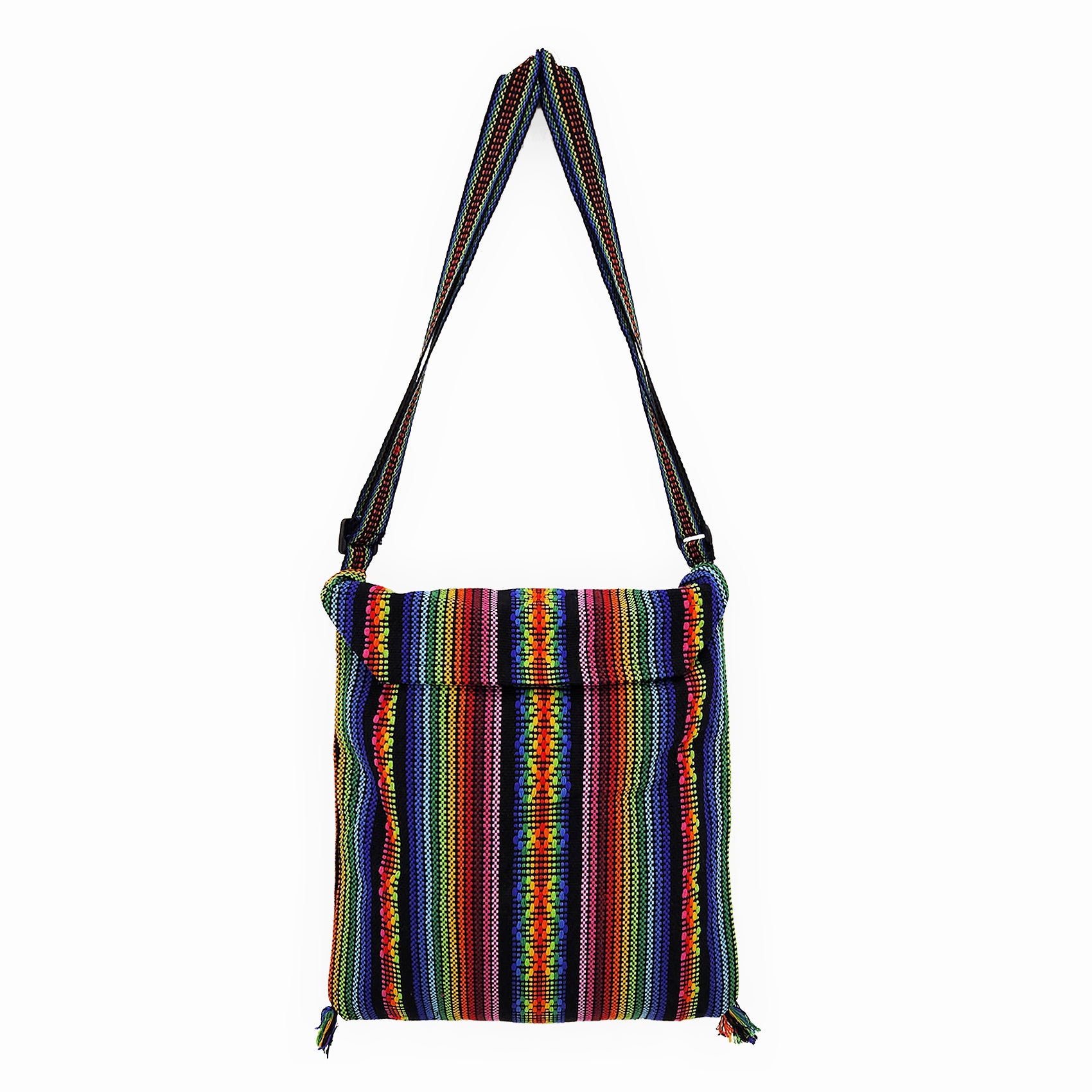 Morral Artesanal Para Hombre Con Correa Larga 34x38cm Multicolor
