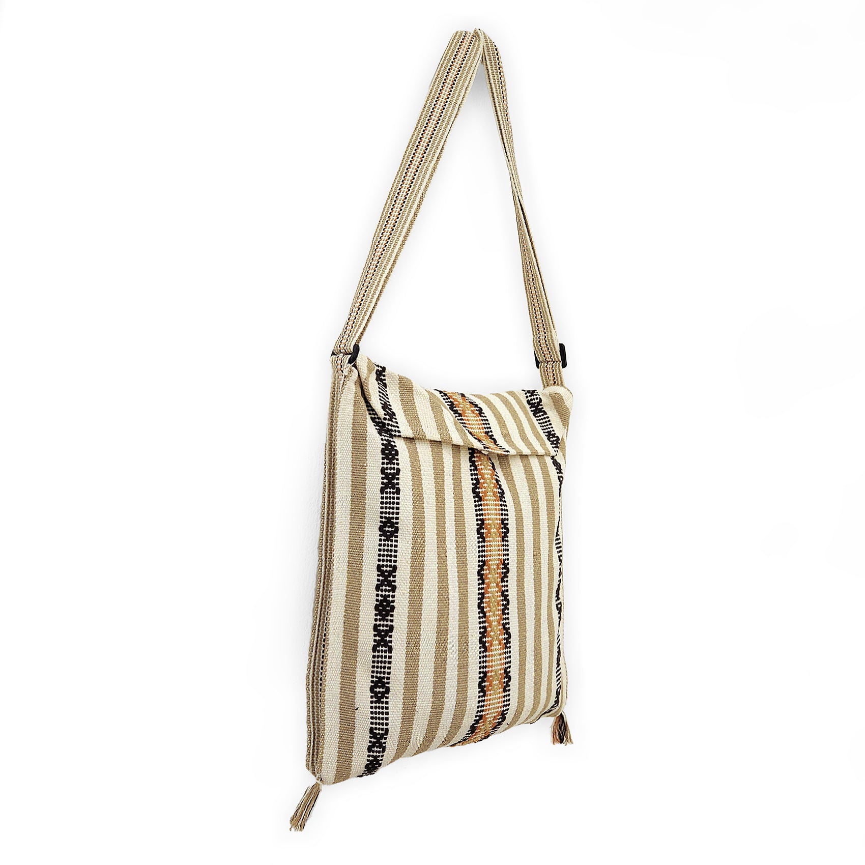 Morral Artesanal Para Hombre Con Correa Larga 34x38cm Beige