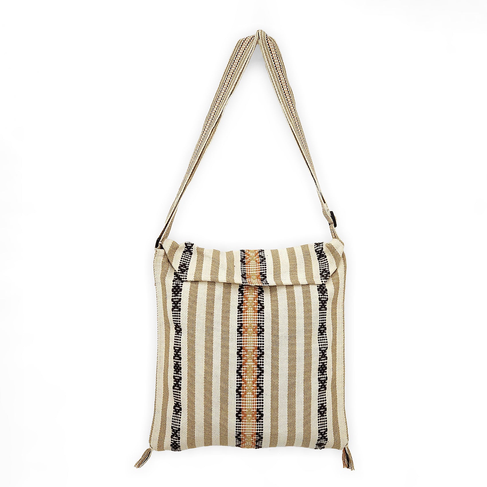 Morral Artesanal Para Hombre Con Correa Larga 34x38cm Beige