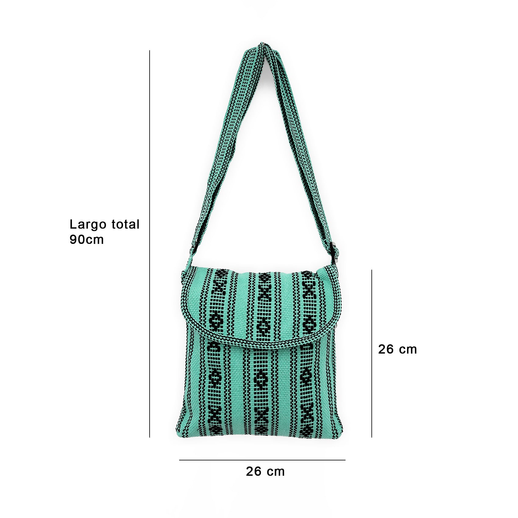 Morral Artesanal Mediano Unisex Con Correa Larga 26x26cm Turquesa