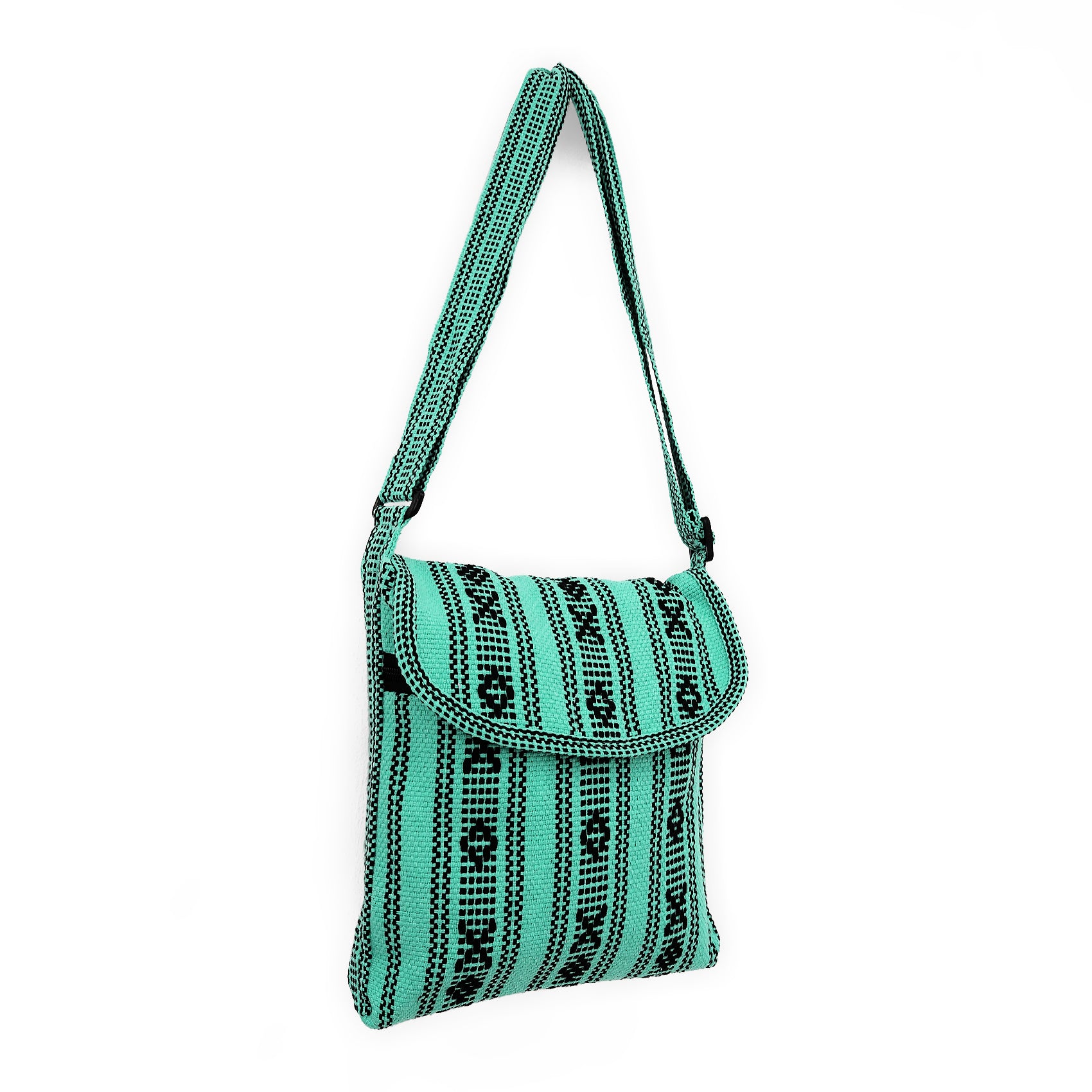 Morral Artesanal Mediano Unisex Con Correa Larga 26x26cm Turquesa
