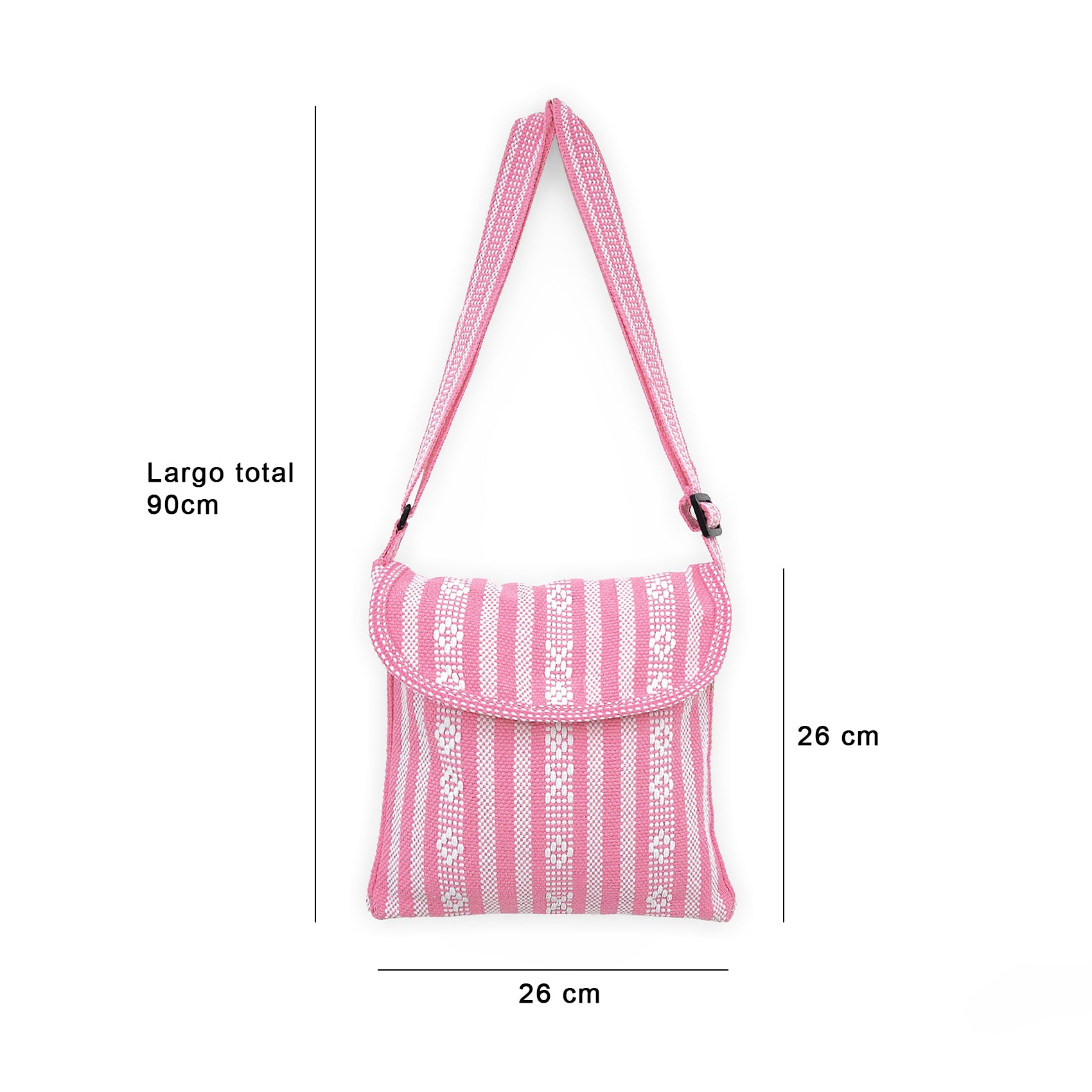 Morral Artesanal Mediano Unisex Con Correa Larga 26x26cm Rosa