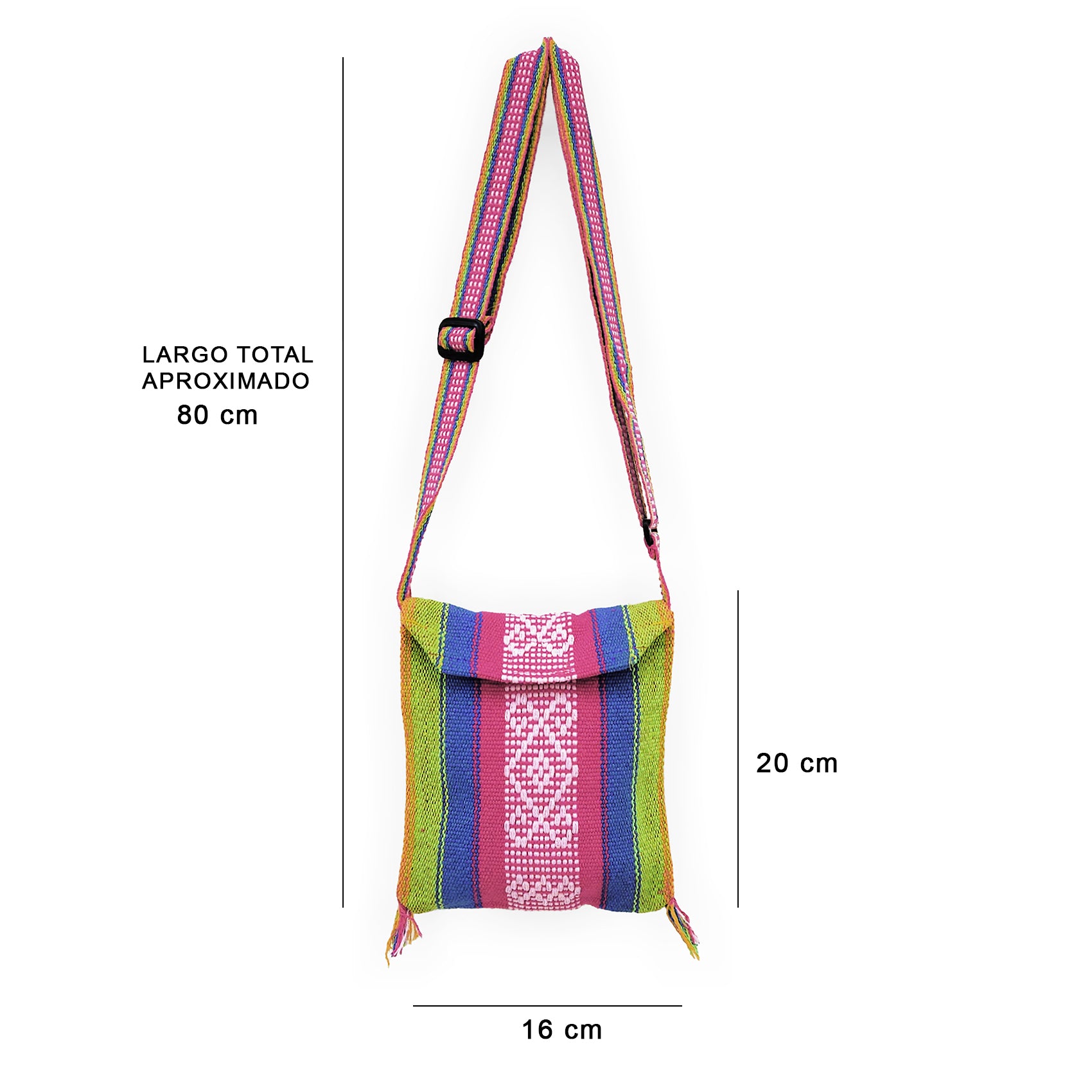 Morral Artesanal Pequeño Con Correa Ajustable Unisex 16x20cm Arcoíris