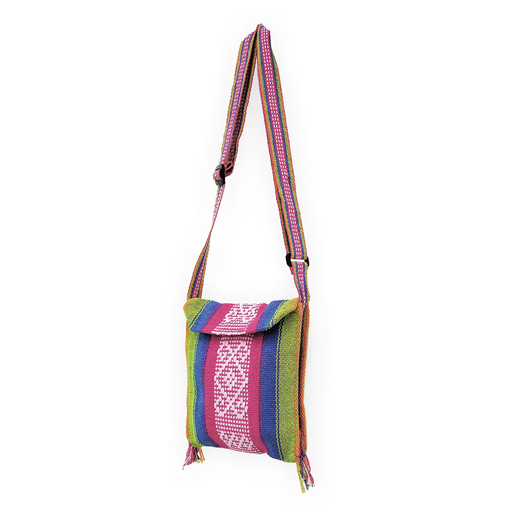 Morral Artesanal Pequeño Con Correa Ajustable Unisex 16x20cm Arcoíris