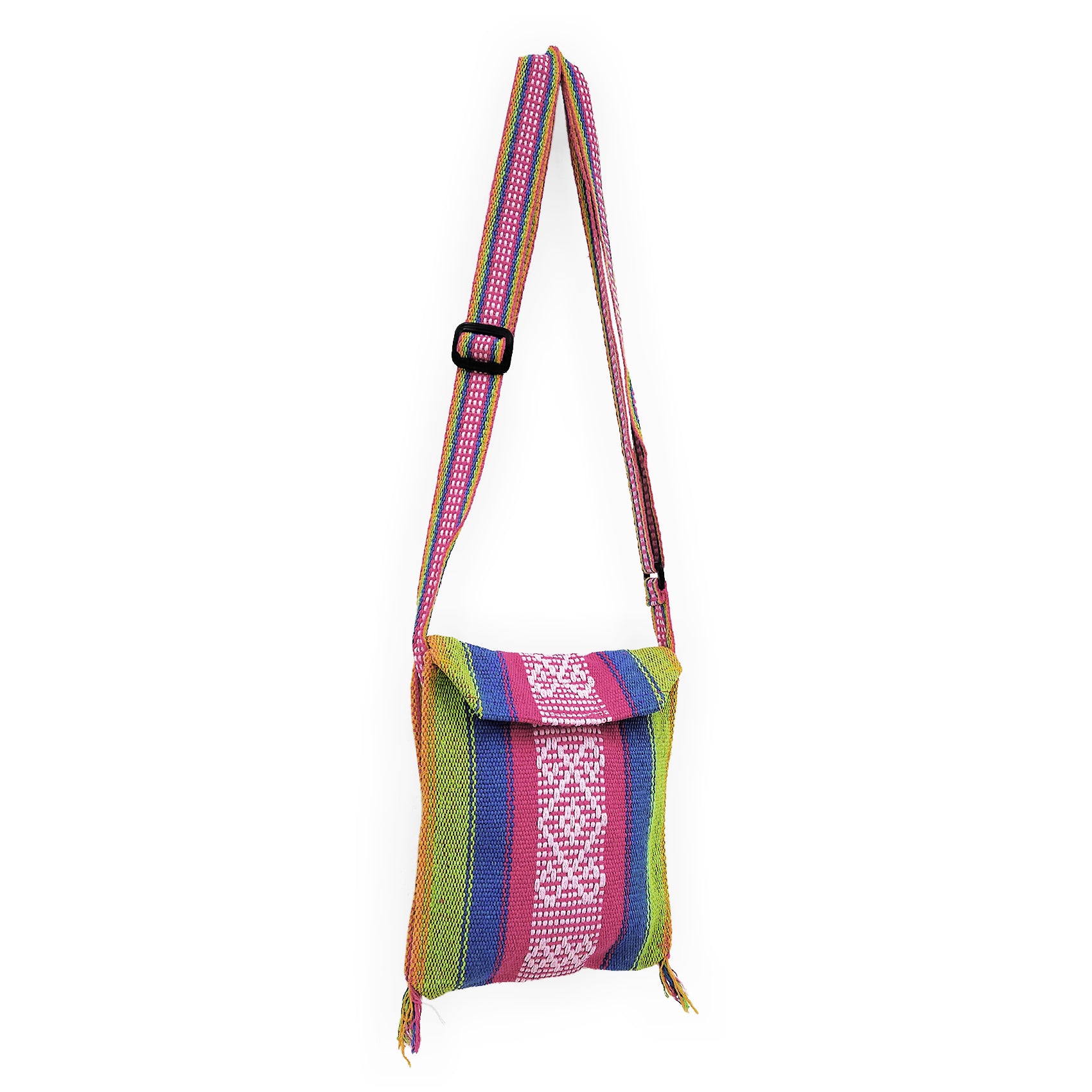 Morral Artesanal Pequeño Con Correa Ajustable Unisex 16x20cm Arcoíris