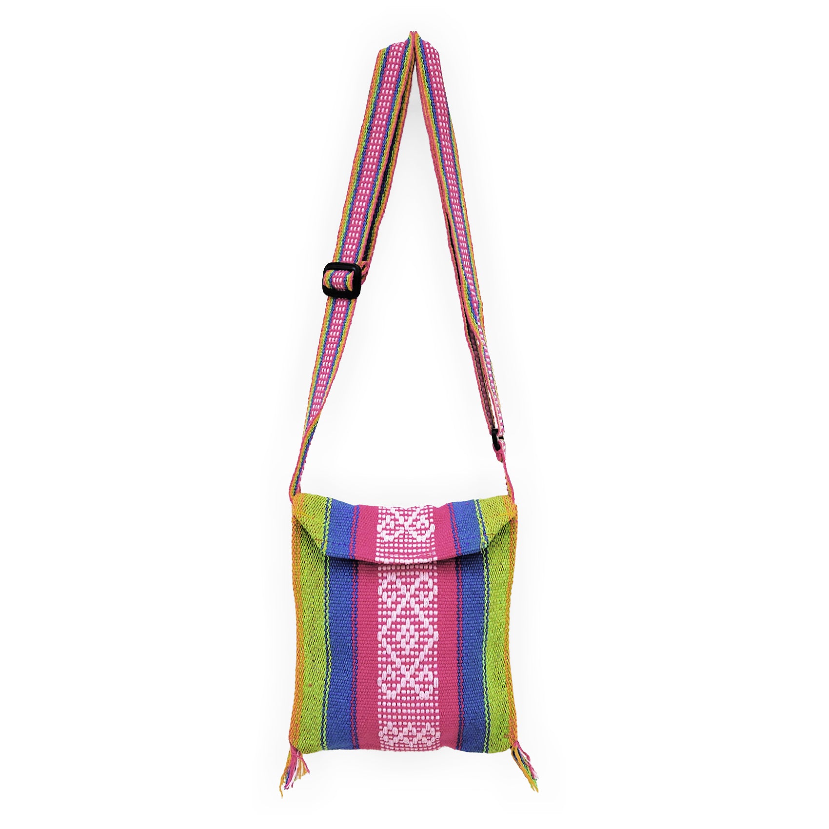 Morral Artesanal Pequeño Con Correa Ajustable Unisex 16x20cm Arcoíris