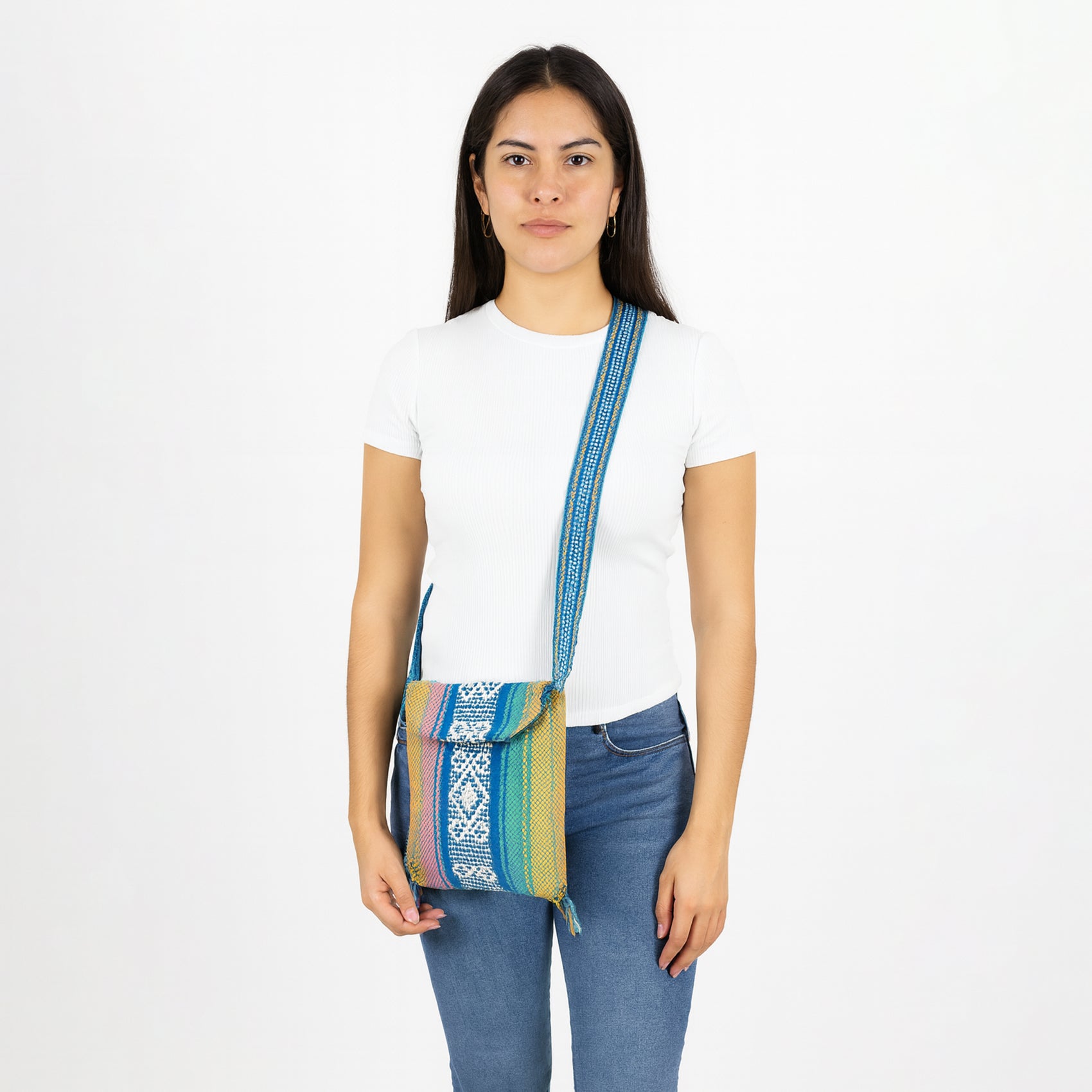 Morral Artesanal Pequeño Con Correa Ajustable Unisex 16x20cm Multicolor