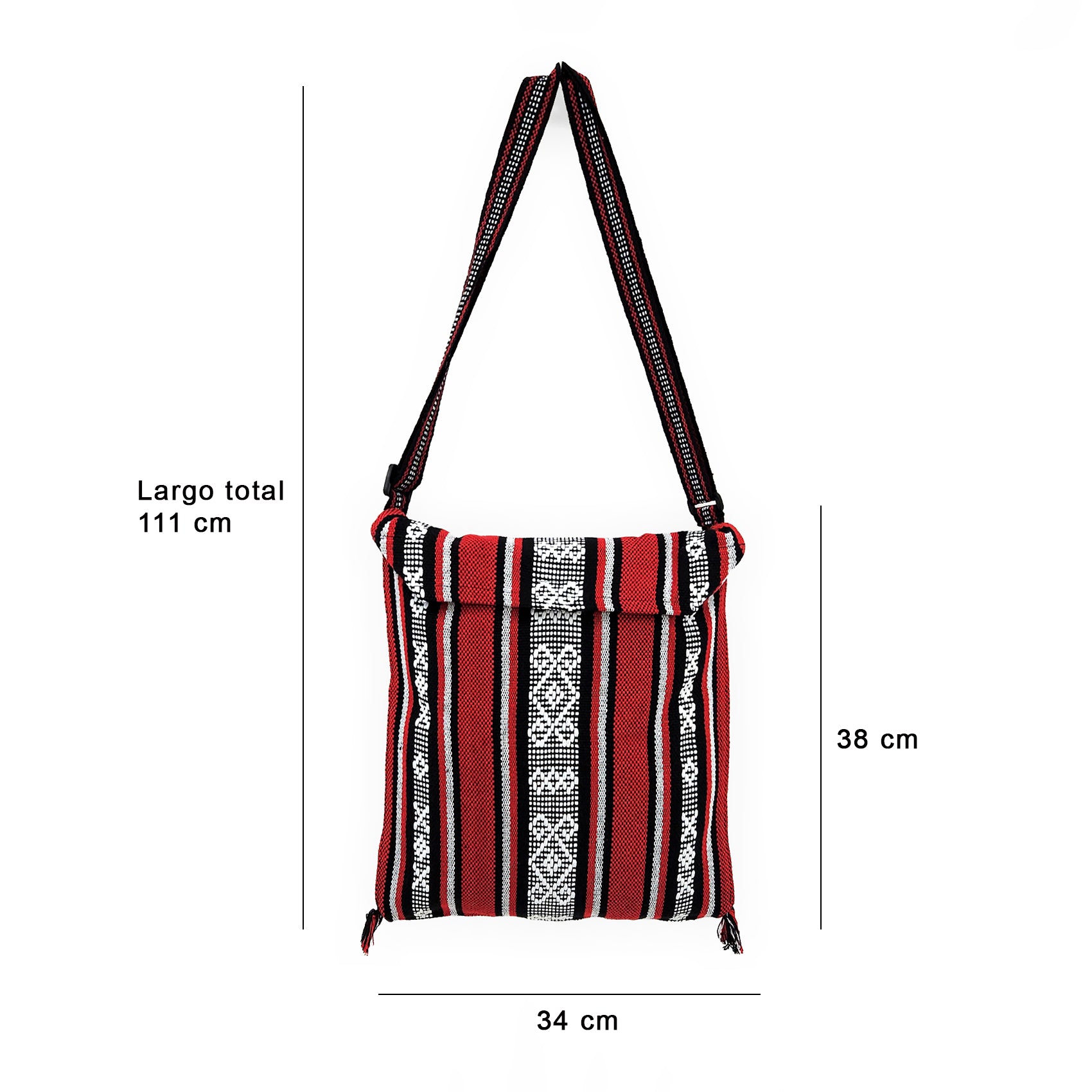 Morral Artesanal Para Hombre Con Correa Larga 34x38cm Rojo