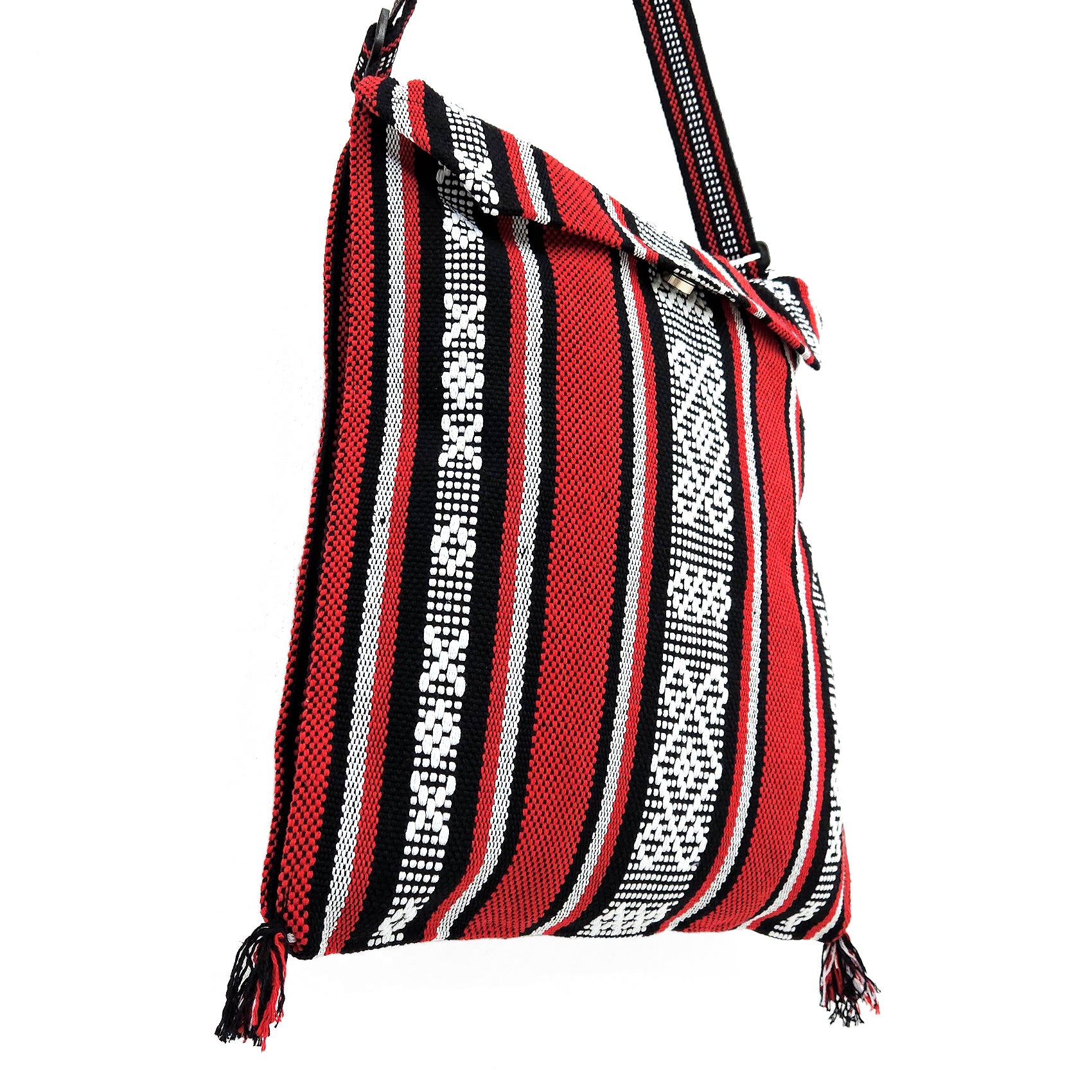 Morral Artesanal Para Hombre Con Correa Larga 34x38cm Rojo