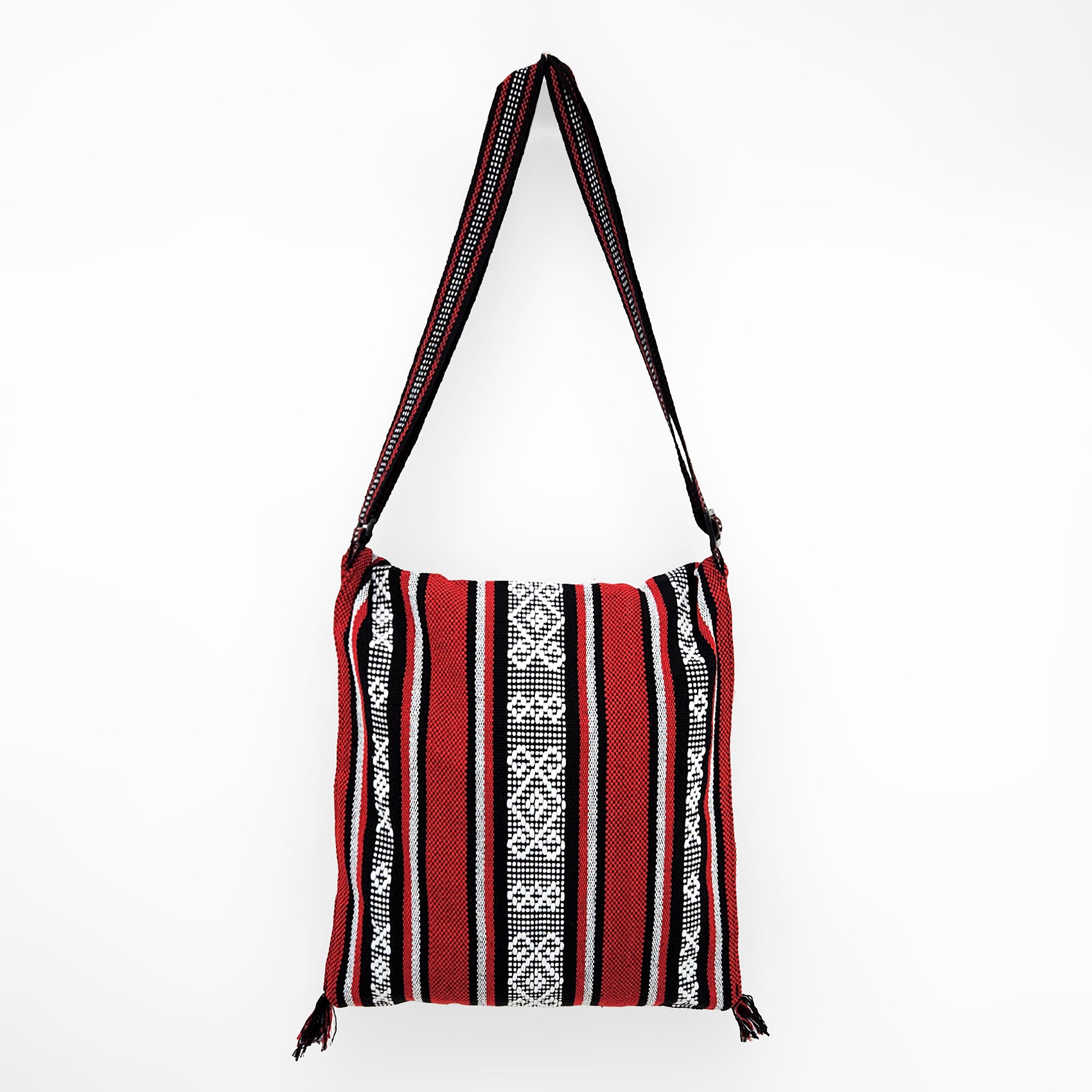 Morral Artesanal Para Hombre Con Correa Larga 34x38cm Rojo