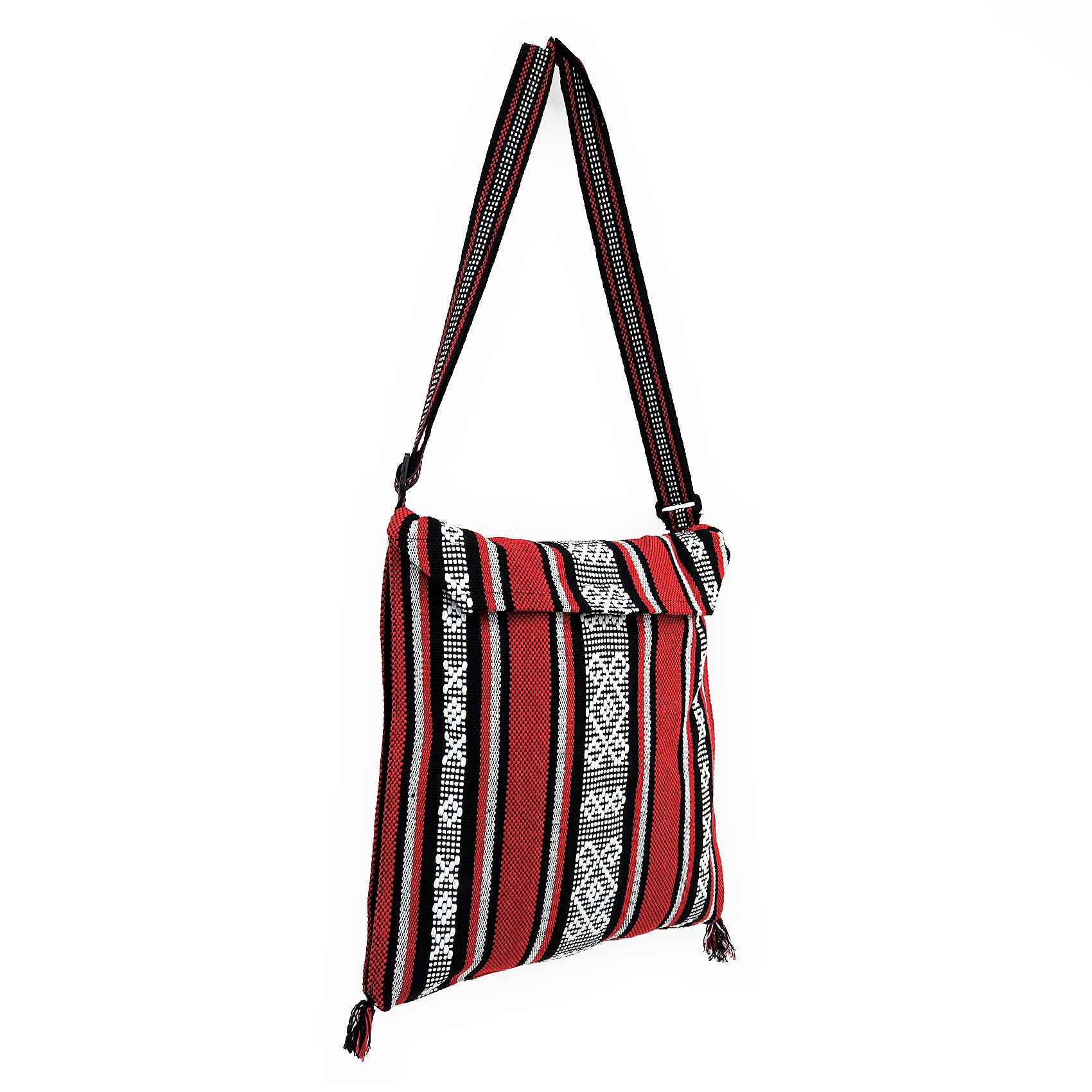 Morral Artesanal Para Hombre Con Correa Larga 34x38cm Rojo