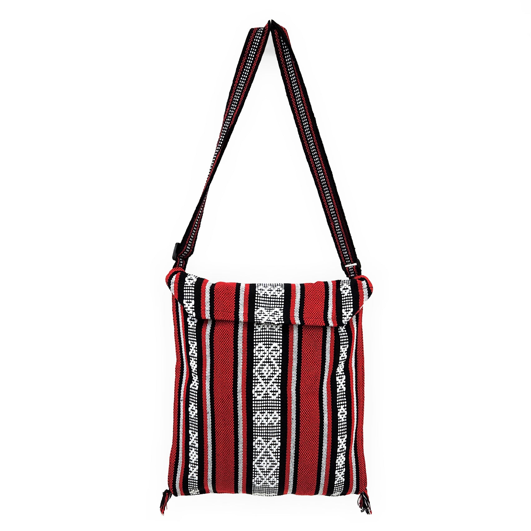 Morral Artesanal Para Hombre Con Correa Larga 34x38cm Rojo