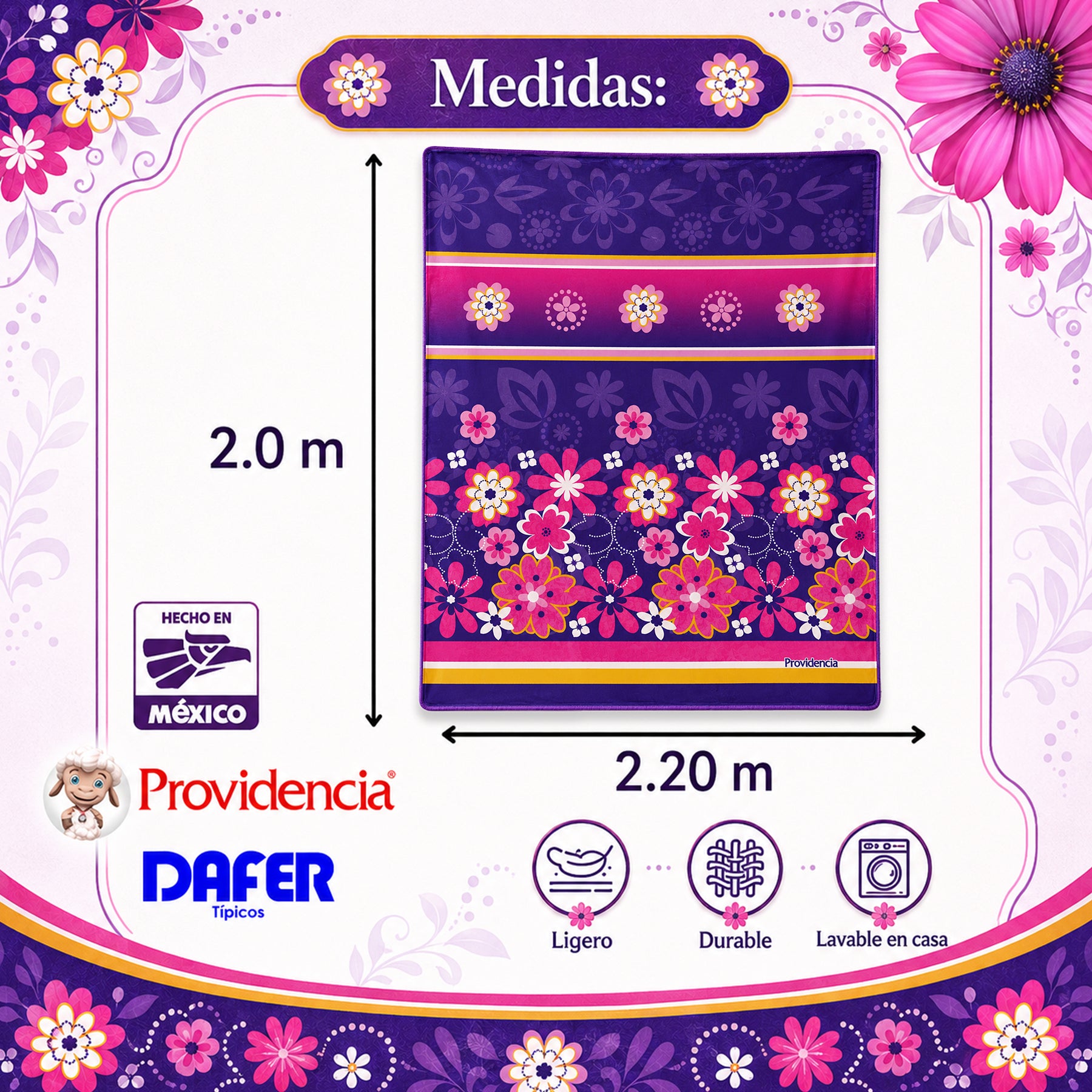 Edredón Borrega Soft Sobrecamero 2x2.20m Marca Providencia® Cozumel