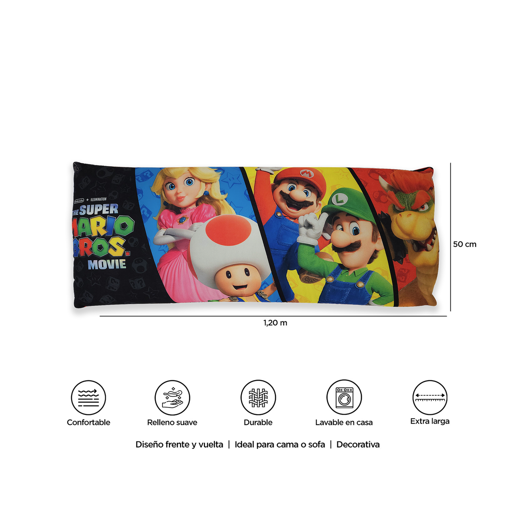 Almohada Súper Jumbo Ligera 120x50 Doble Vista Providencia® Mario Bros