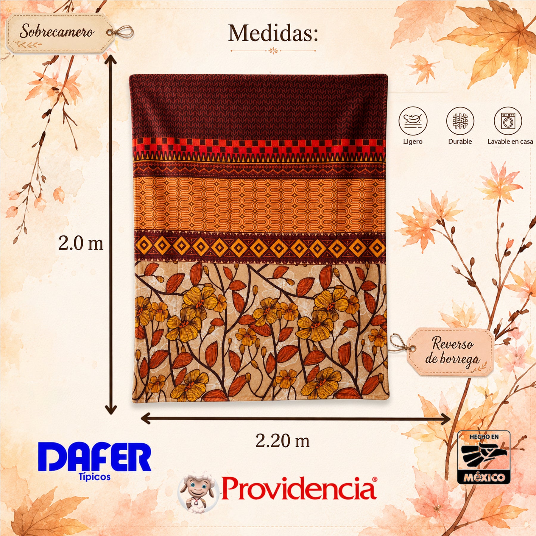 Edredón Borrega Soft Sobrecamero 2x2.20m Marca Providencia® Castilla