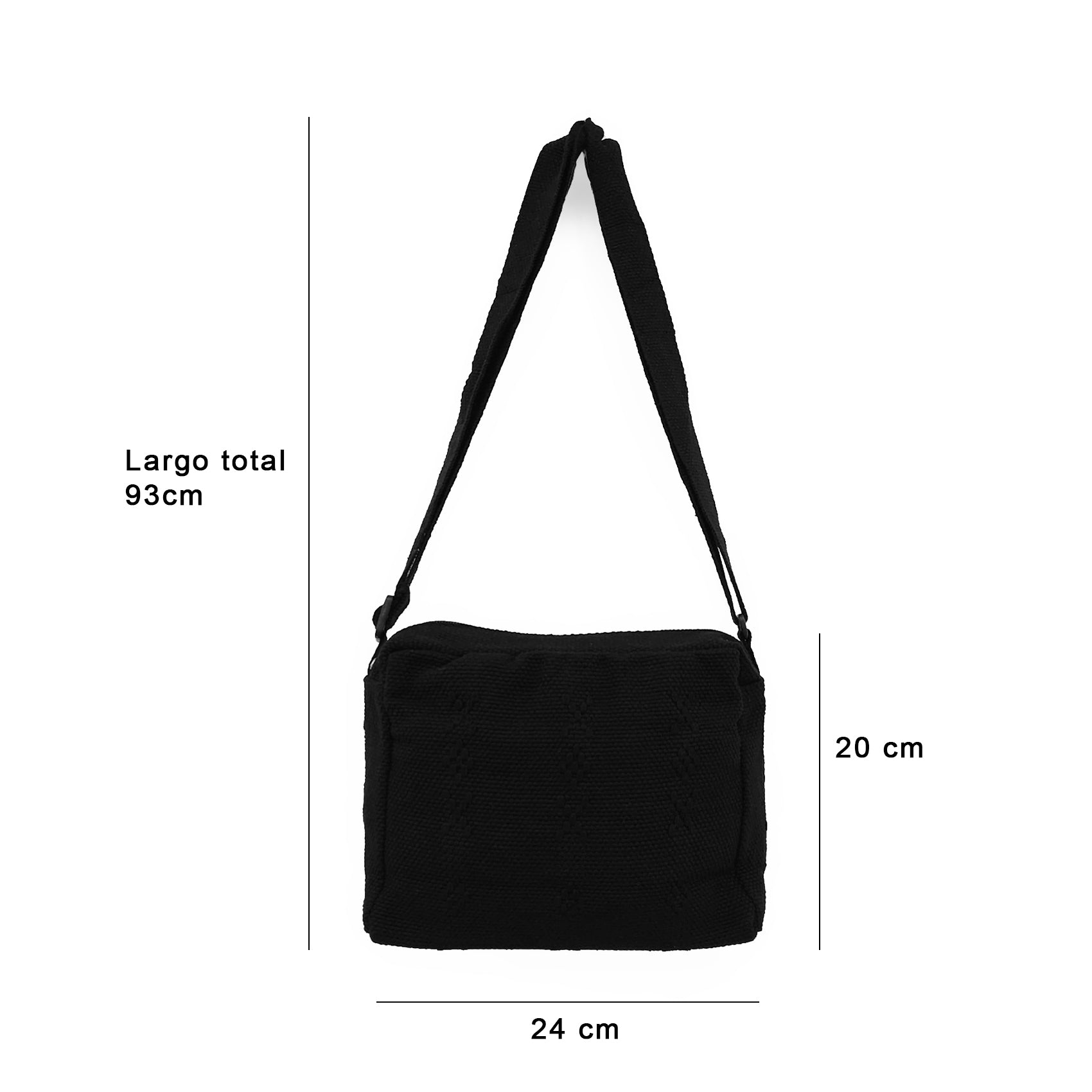 Bolsa Artesanal Mexicana Con Correa Larga Unisex 24x20cm Negro