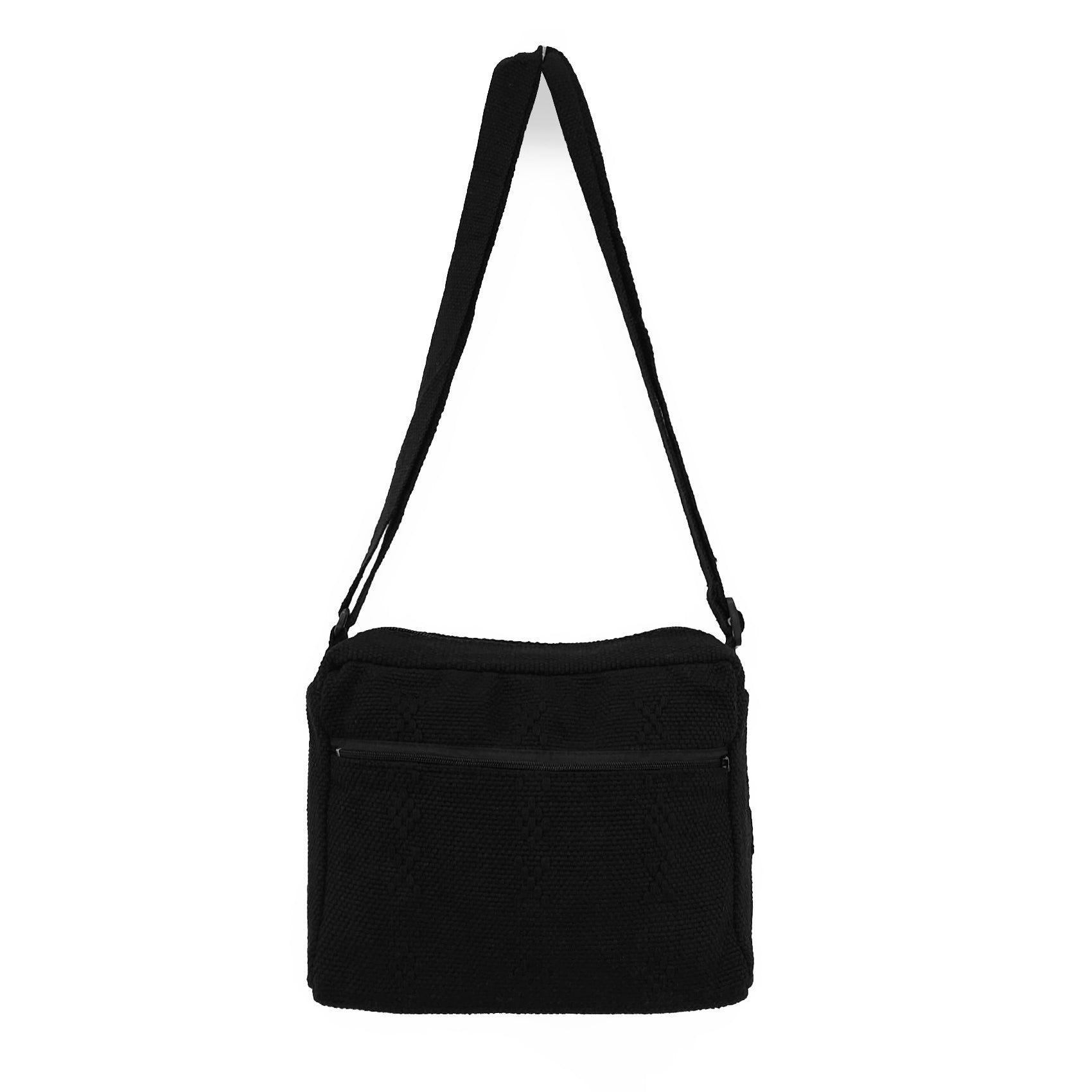 Bolsa Artesanal Mexicana Con Correa Larga Unisex 24x20cm Negro