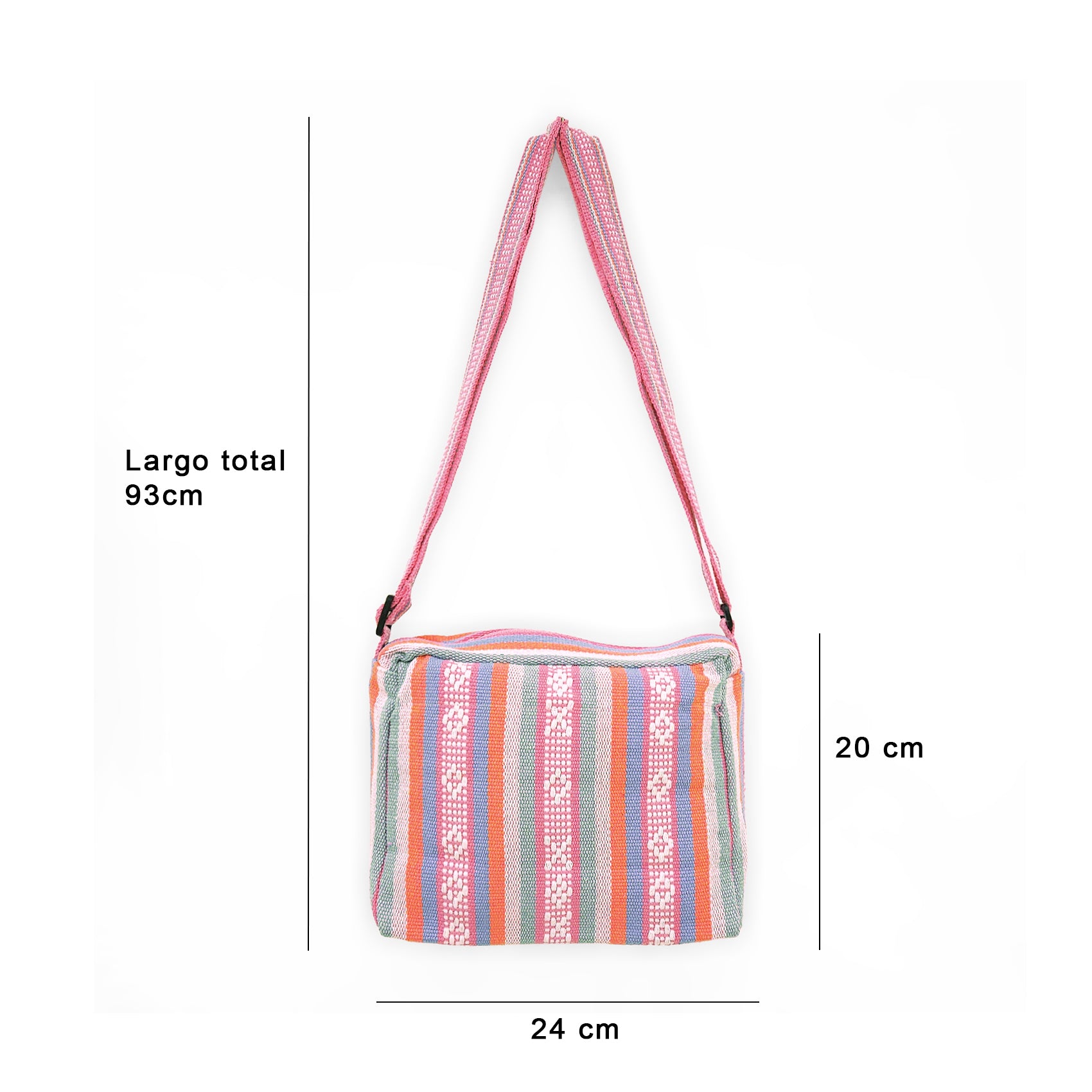 Bolsa Artesanal Mexicana Con Correa Larga Unisex 24x20cm Rosa