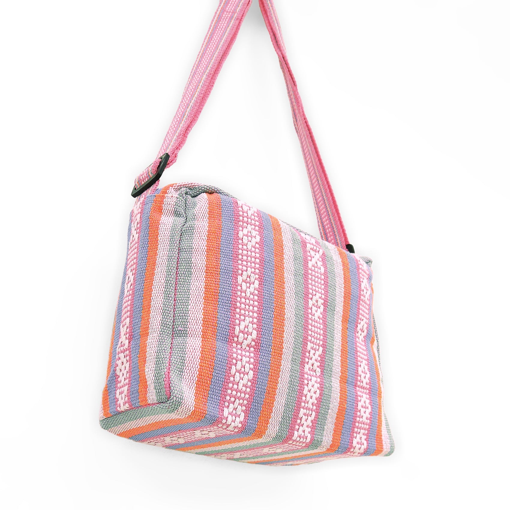 Bolsa Artesanal Mexicana Con Correa Larga Unisex 24x20cm Rosa