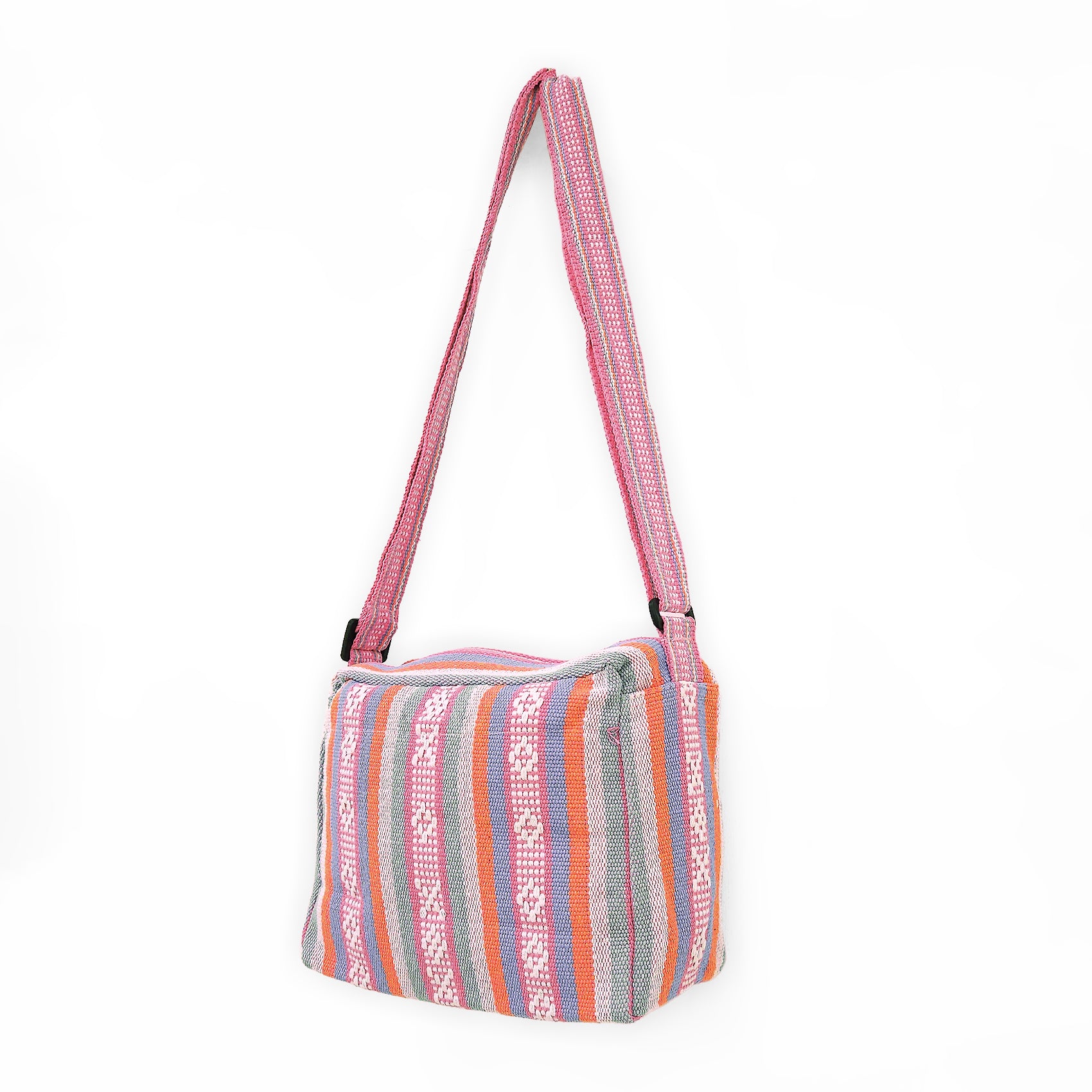 Bolsa Artesanal Mexicana Con Correa Larga Unisex 24x20cm Rosa