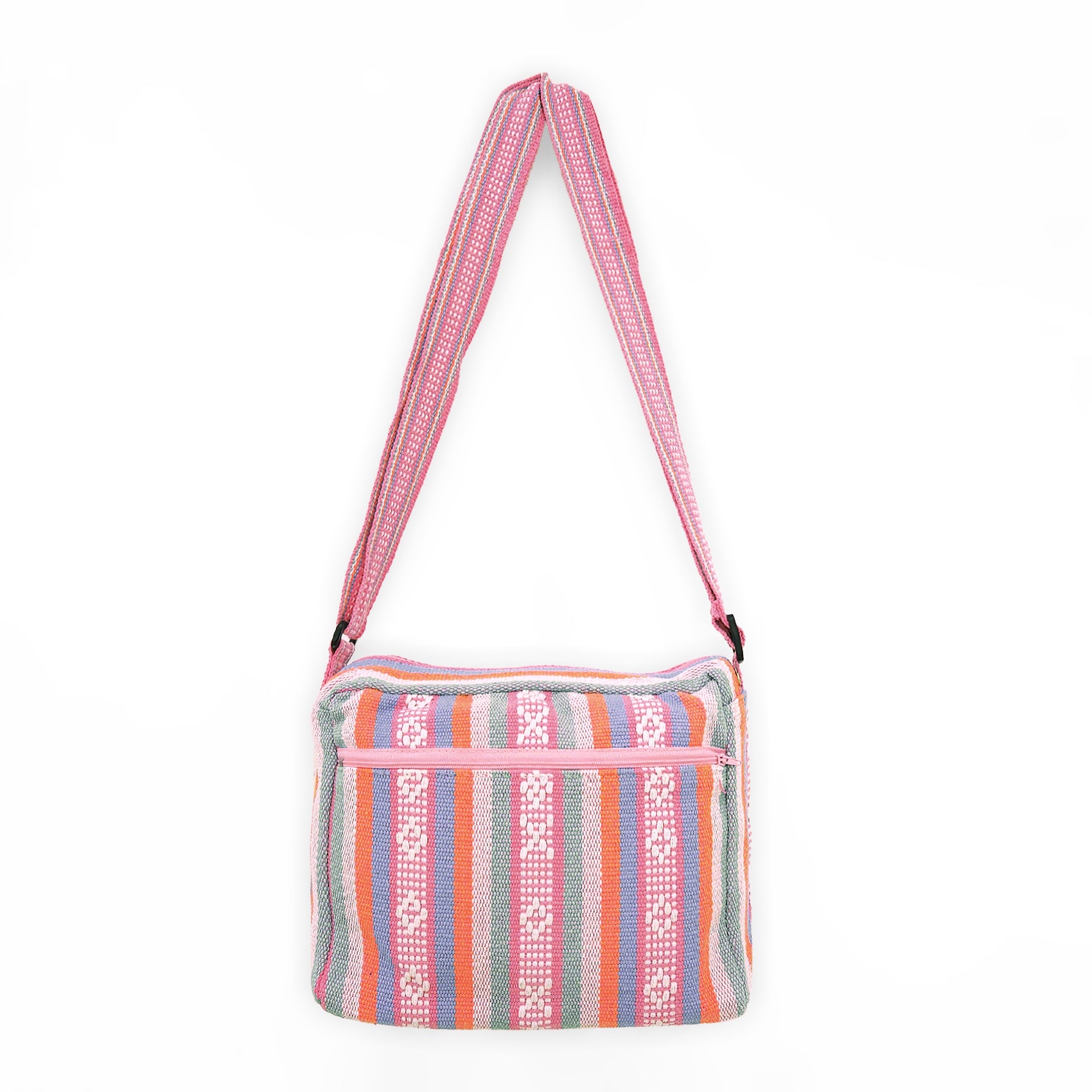 Bolsa Artesanal Mexicana Con Correa Larga Unisex 24x20cm Rosa