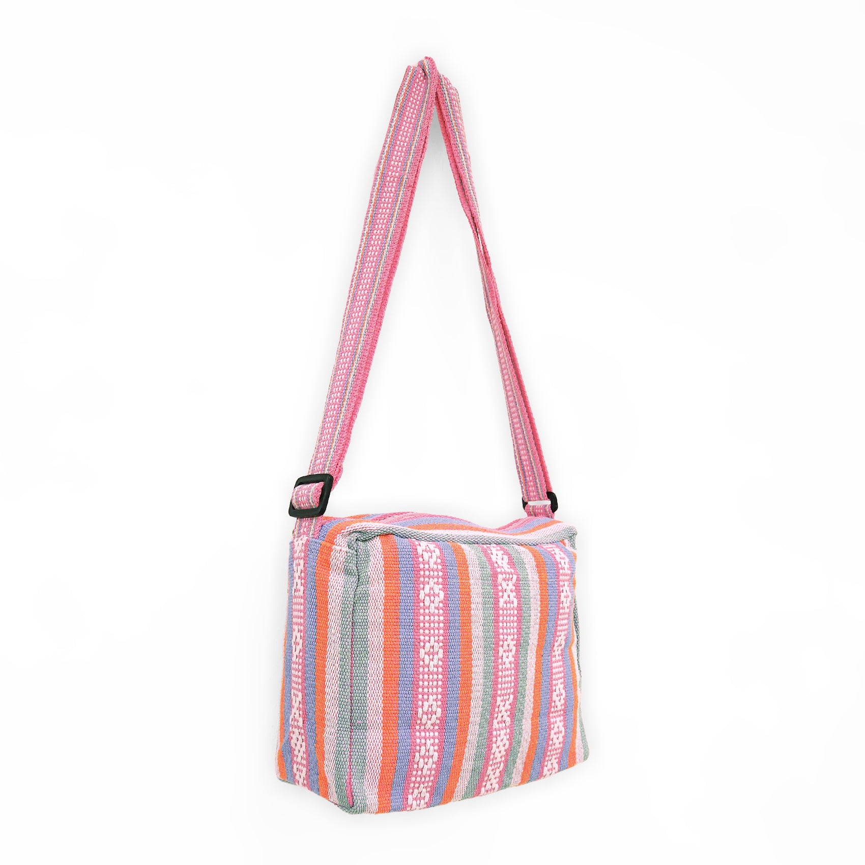 Bolsa Artesanal Mexicana Con Correa Larga Unisex 24x20cm Rosa