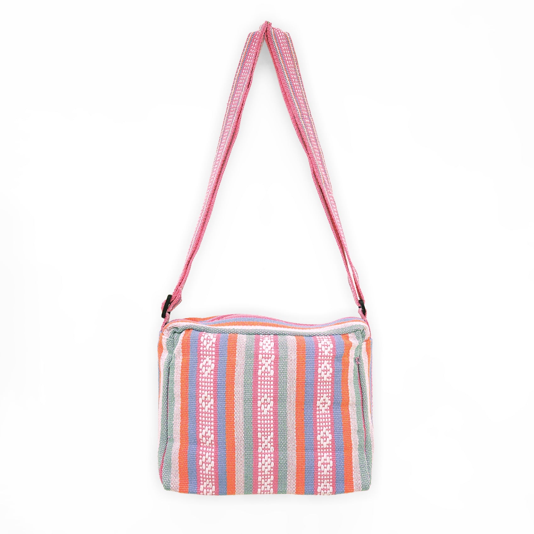 Bolsa Artesanal Mexicana Con Correa Larga Unisex 24x20cm Rosa