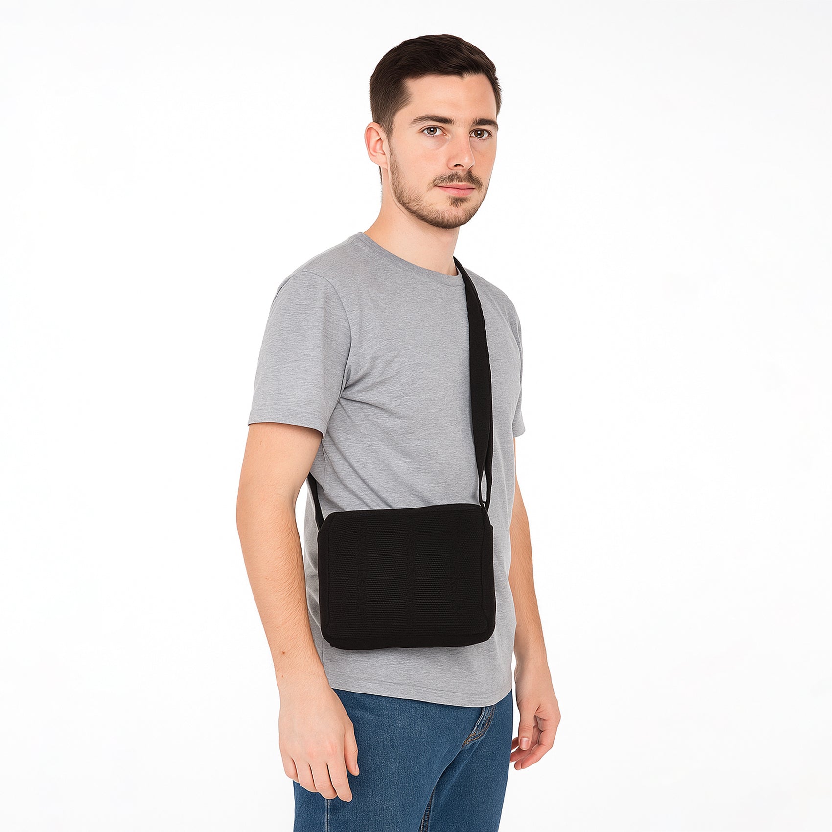 Bolsa Artesanal Mexicana Con Correa Larga Unisex 24x20cm Negro