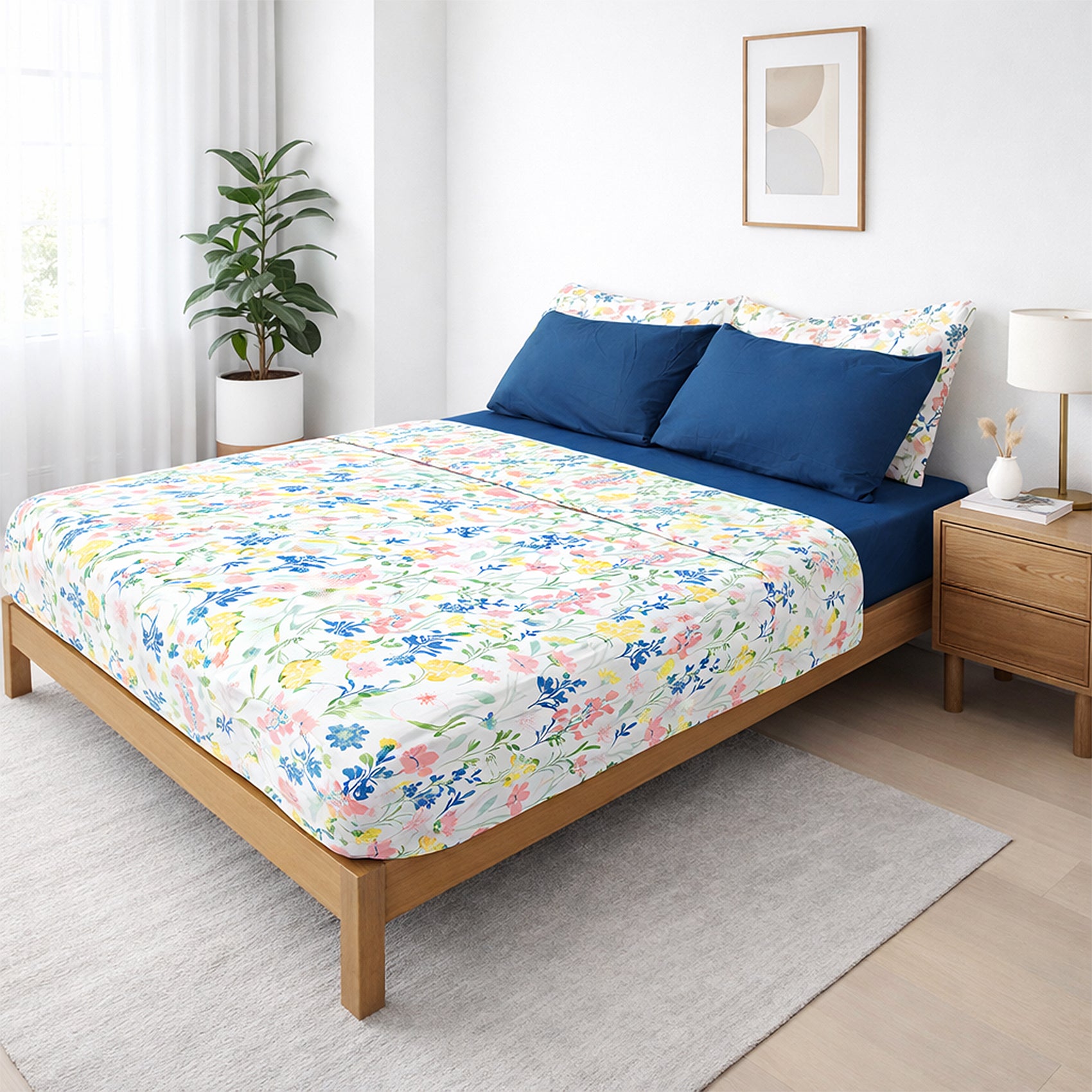 Juego De Sabanas King Size 6pz Tacto Bamboo Flores Blanco One Million®